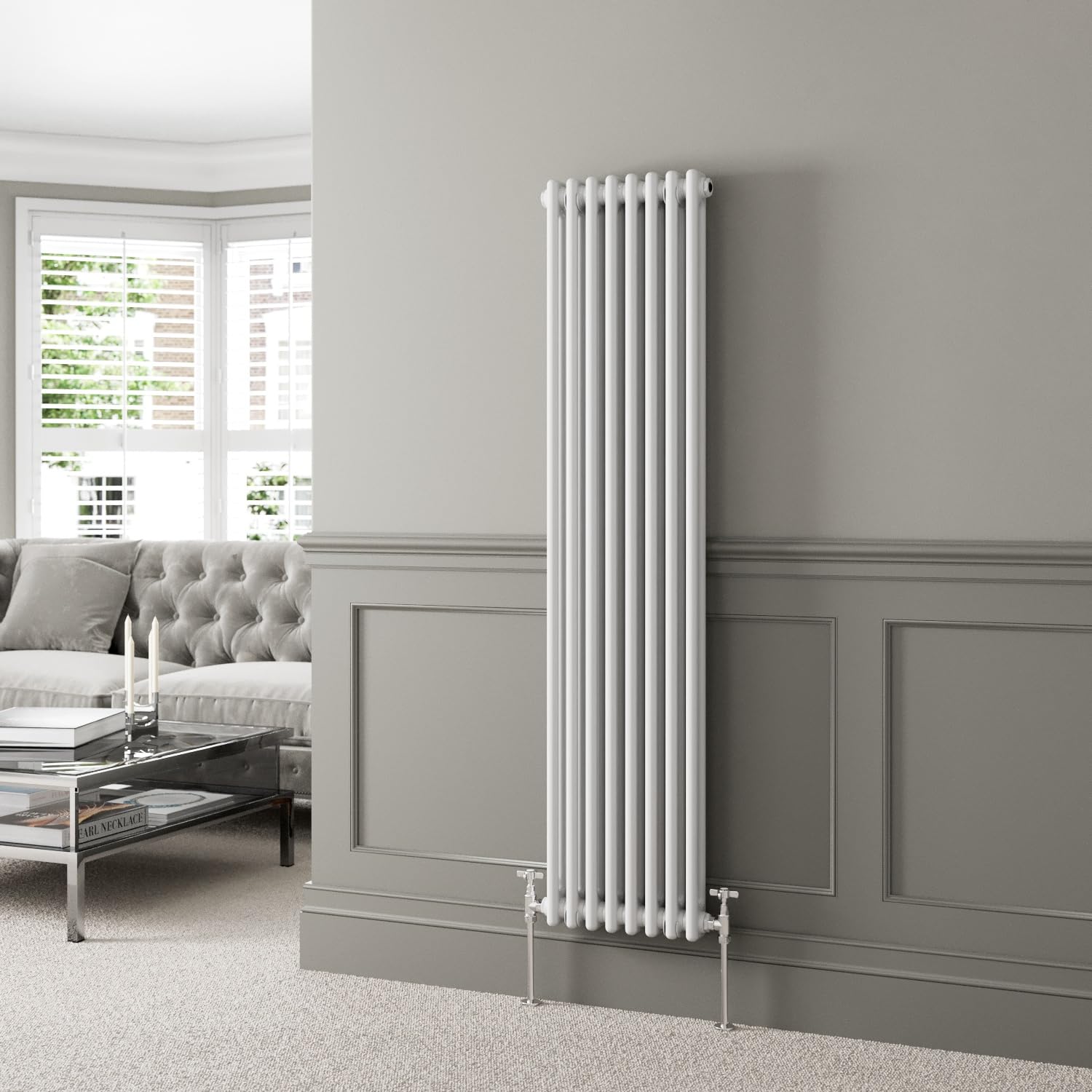 Park Lane Traditional Vertical Colosseum Double Bar Column Radiator White - 1600 x 380mm