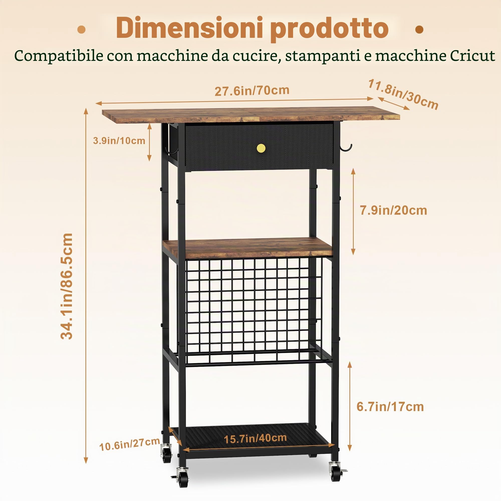 Yitexin Tavolo per lavori artigianali con contenitore 30 porta rotolo in vinile e cassetto, carrello portaoggetti compatibile con macchine Cricut, organizer