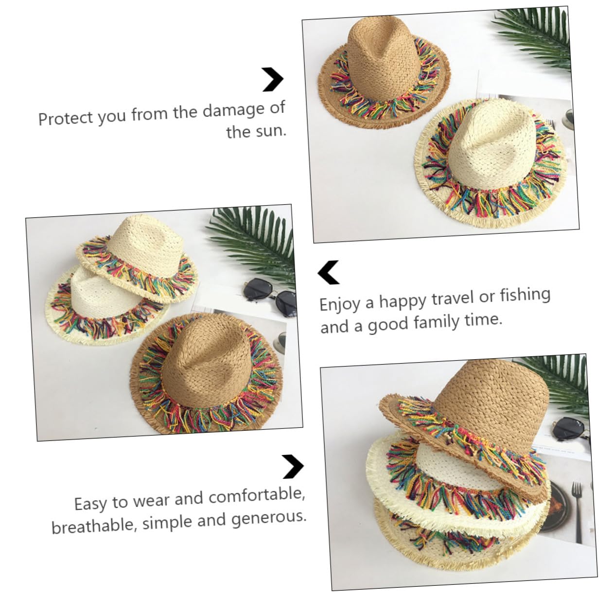 VANZACK Sombrero Transpirable y Portátil Protección Solar para Mujer de Paja Beige Adecuado Familia y Pesca al Aire Libre