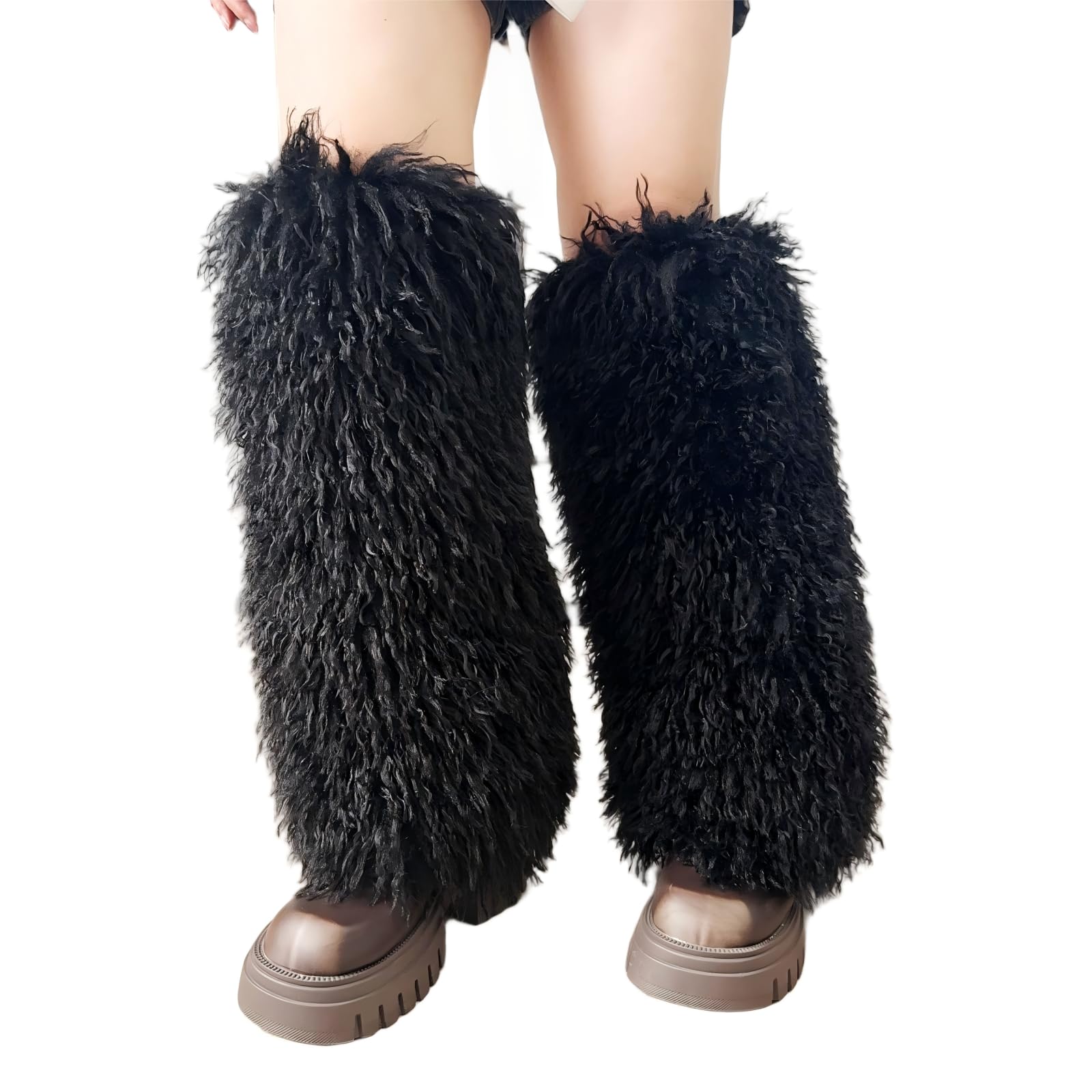 SWEETHEART BEAUTY Large Fluffy Shag Faux Mongolian Fur Leg Warmers Mambo FurBoots Cover