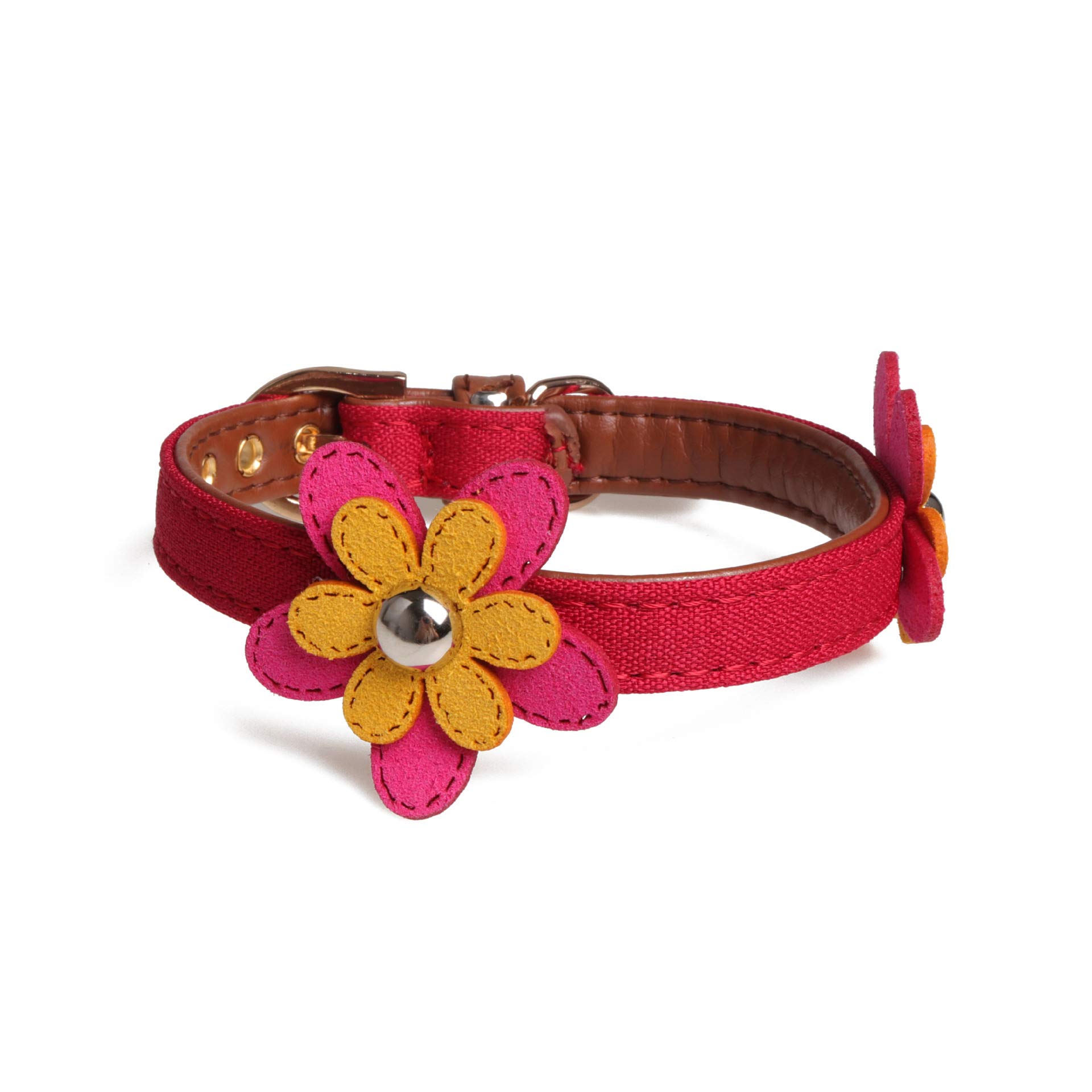 Axgo Adjustable Cute PU Leather Cat Collar with Adorable Flowers, 1.3 x 32cm, Red