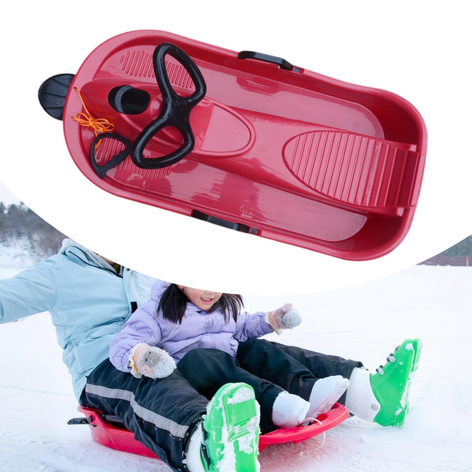 Luge sur Neige pour Enfants, idéale pour la Descente sur Herbe. Équipée d'un Volant Robuste, d'un Frein Facile et de poignées latérales. Légère