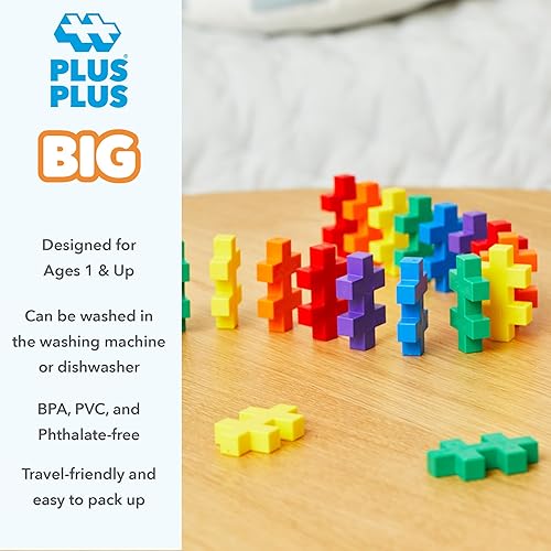 Miniatura 6 de PLUS PLUS BIG - Juego abierto – 600 piezas en bañera de almacenamiento – Mezcla de colores básicos, juguete de construcción de construcción, bloques