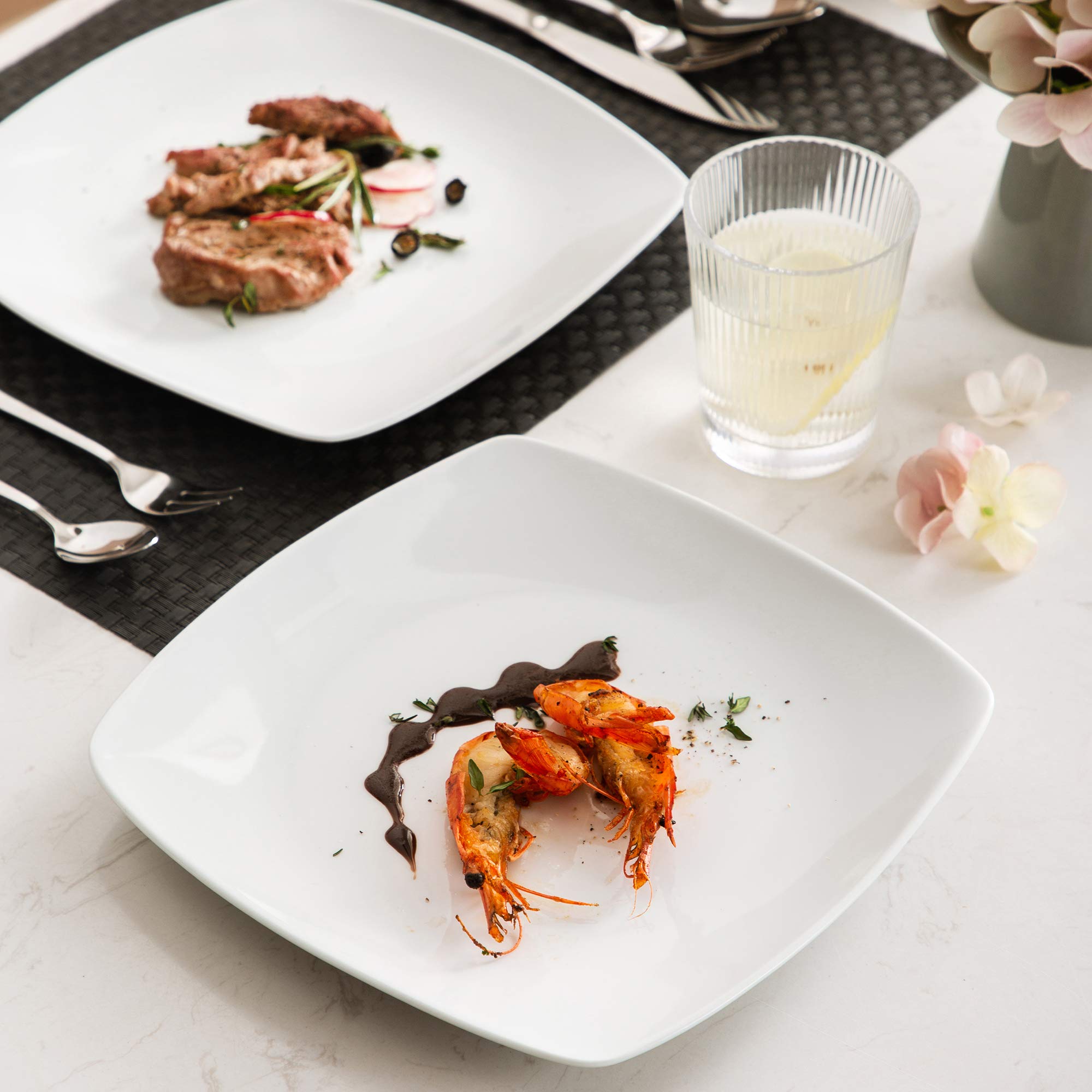 MALACASA Série JULIA Assiettes Plates pour 24 Personnes, Ø 23 cm, Assiettes Blanches en Porcelaine, Compatibles avec le lave-vaisselle et le micro-ondes, Service Vaisselle 24 Personnes