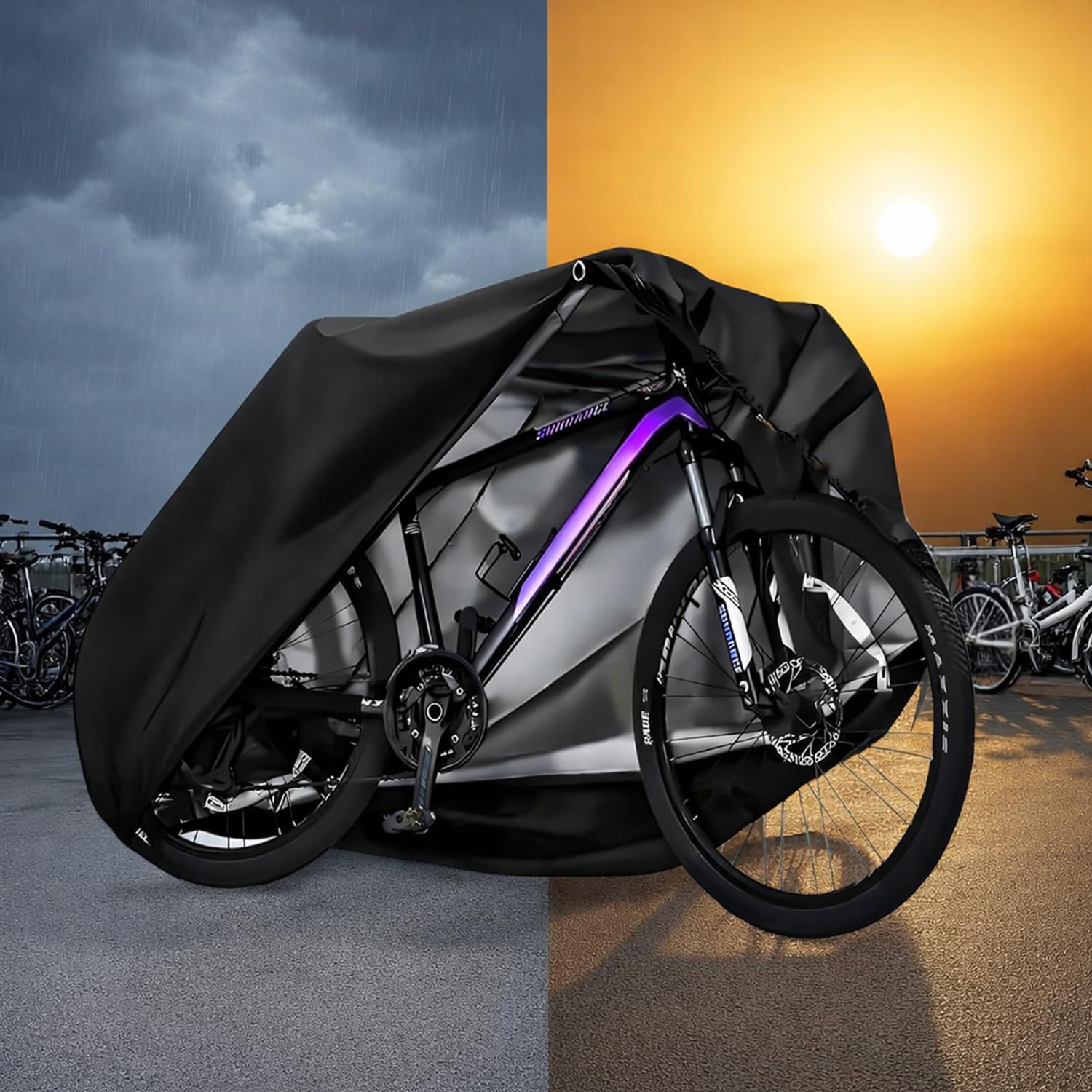 AMERTEER Bicycle Cover - Bike Covers Outdoor Storage Waterproof 2 Bikes With Double Stitching Heat Sealed Seams, XL For 1-3 Bikes Protection From UV Rain Snow Dust For Mountain Road Bike/Ebike (Black)