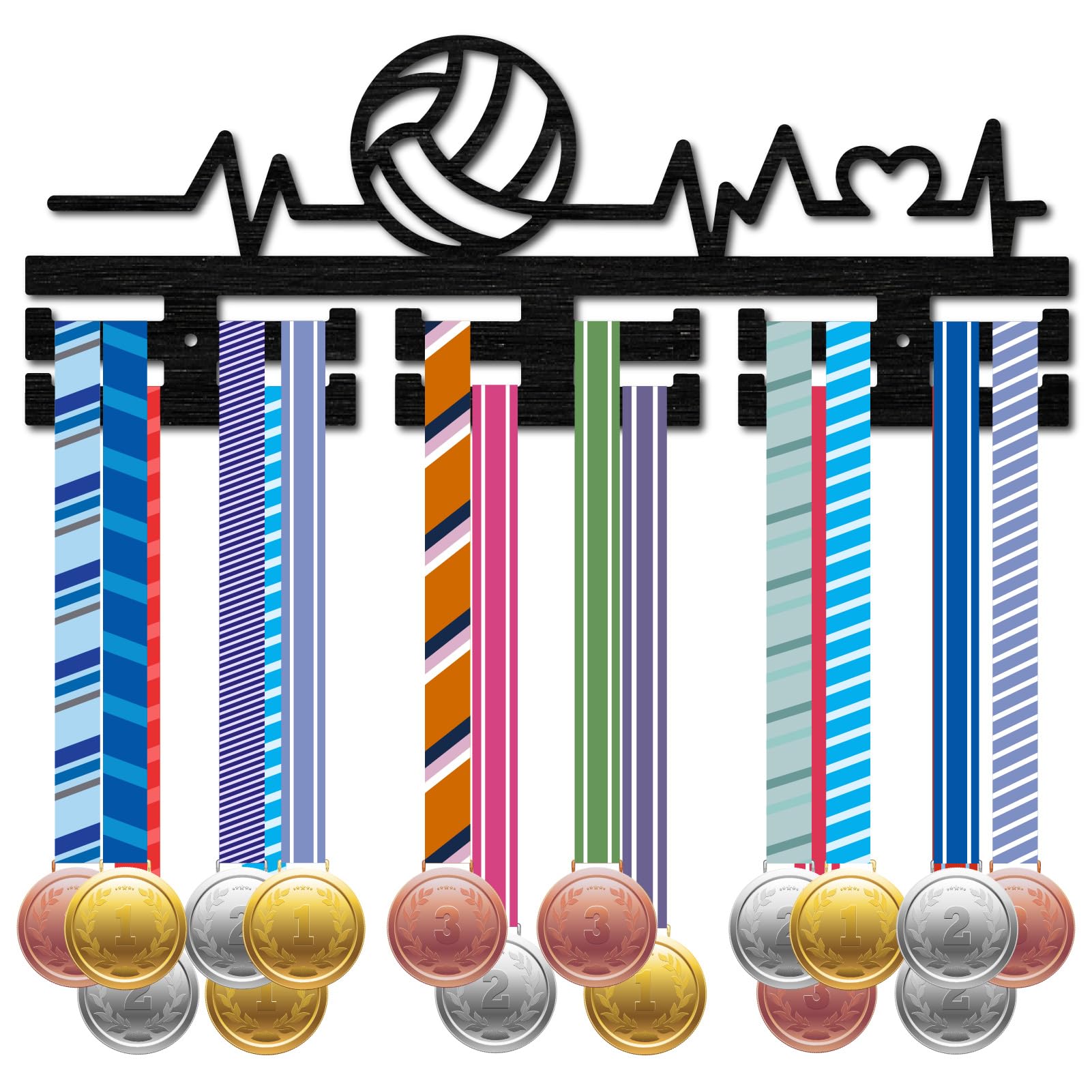 DSVENROLY Porte-médailles En Bois Robuste Avec 25 Crochets En Acier, Support De Rangement Mural Pour Les Fans De Sport, Cheer Succès, Blanc Avec Chevilles Noires