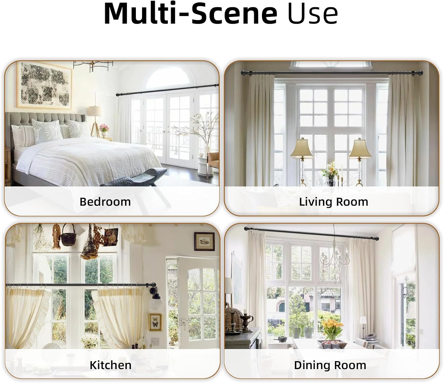 Curtain Rods for Windows 28-44 inch, 5/8 inch Black Curtain Rod Set, Splicing Heavy Duty Rod with Brackets, Decorative Curtain Rod for Bedroom, Living Room, Kitchen, Outdoor, Patio