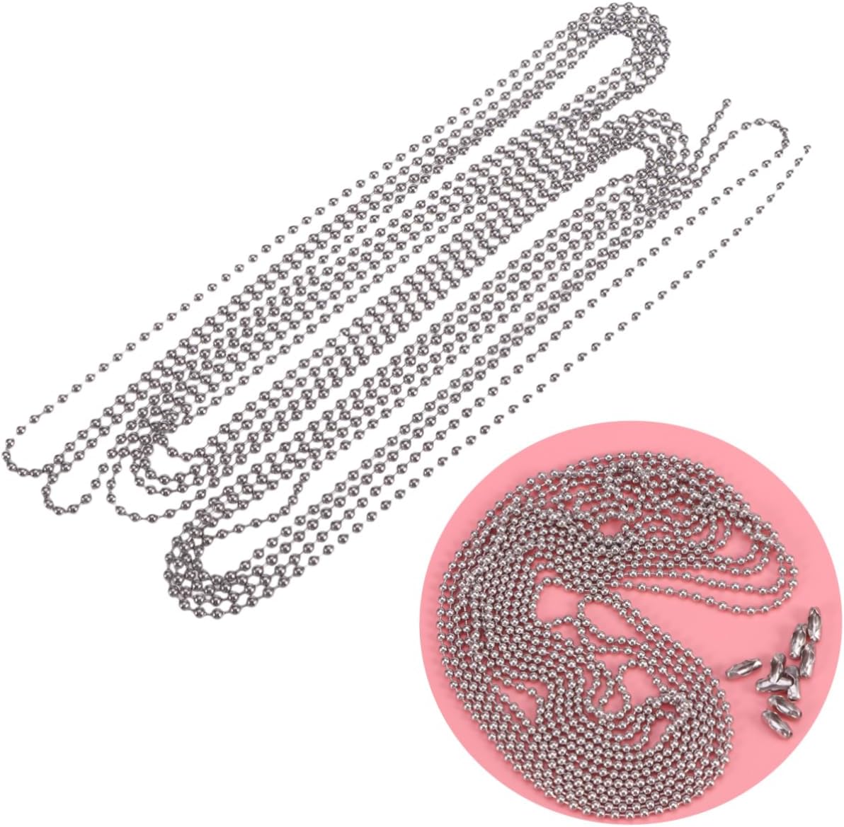 Uonlytech Meters Silver Ball Chain Diameter with Connectors Bead Chain for DIY Keychains Dog Tags and Pendant Necklaces