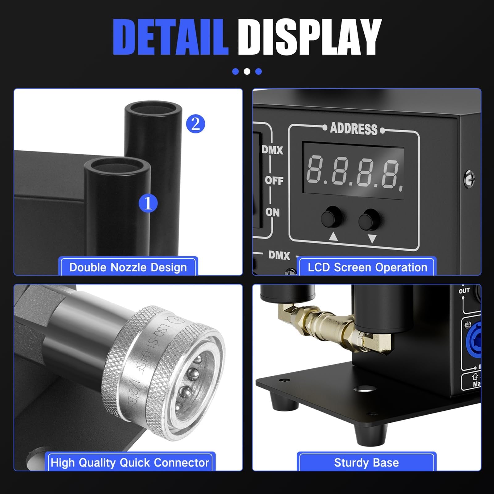 2 Kopf CO2 Nebelmaschine,CO2-Kanone Blaster,Kaltrauchsäulenmaschine für DJ-Bühnen,DMX 512-Steuerung, verstellbarer Winkel und 5–6 m Strahlhöhe für DJs, Konzerte,Partys, Geburtstage und Hochzeiten