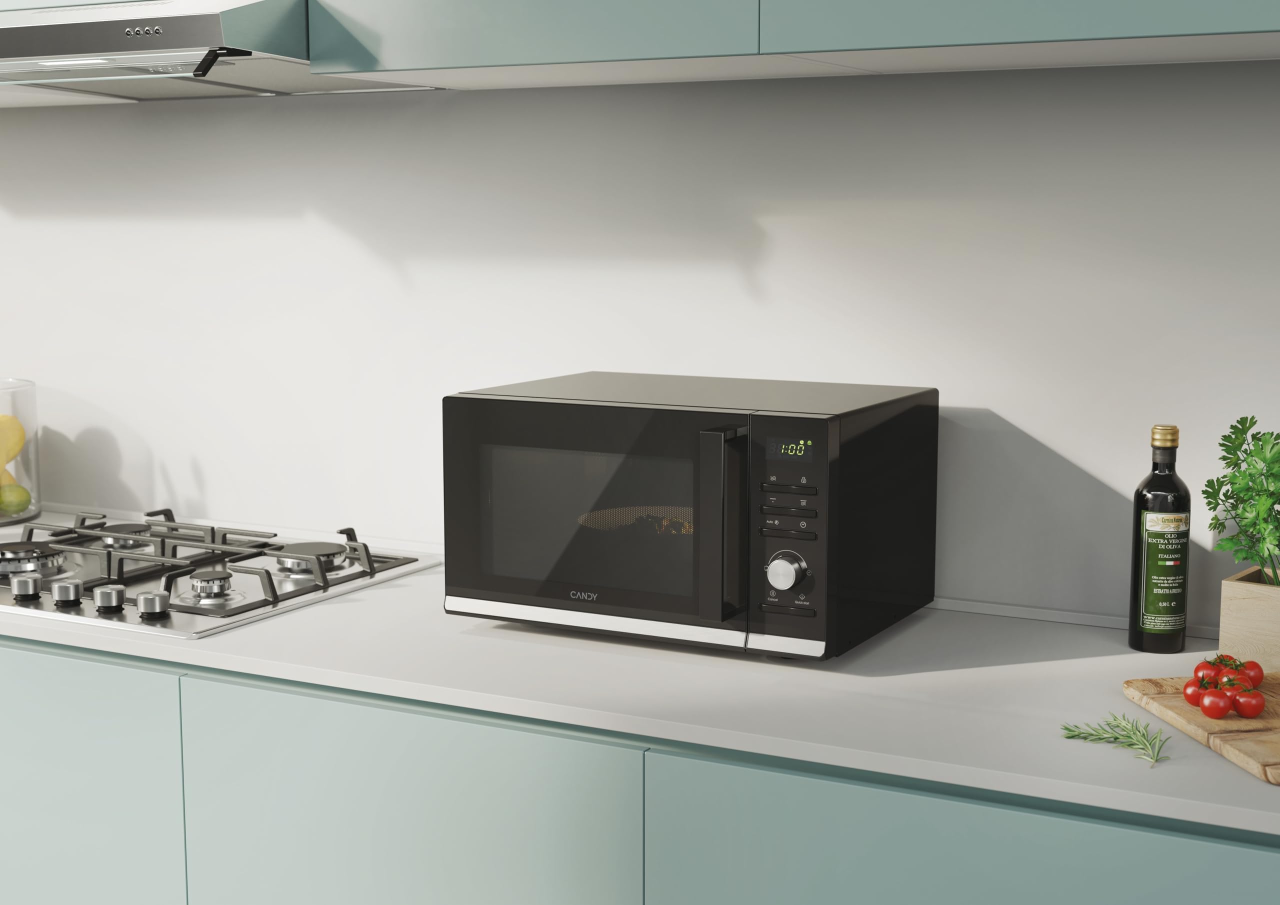 Candy Moderna Forno a Microonde con Grill, 25 Litri, 900W, 40 Programmi, 6 Livelli di Potenza, Funzioni Defrost e Autoclean, App hOn, Libera Installazione, 48,3 x 42 x 28,1 cm, Nero - CMGA25TNDB