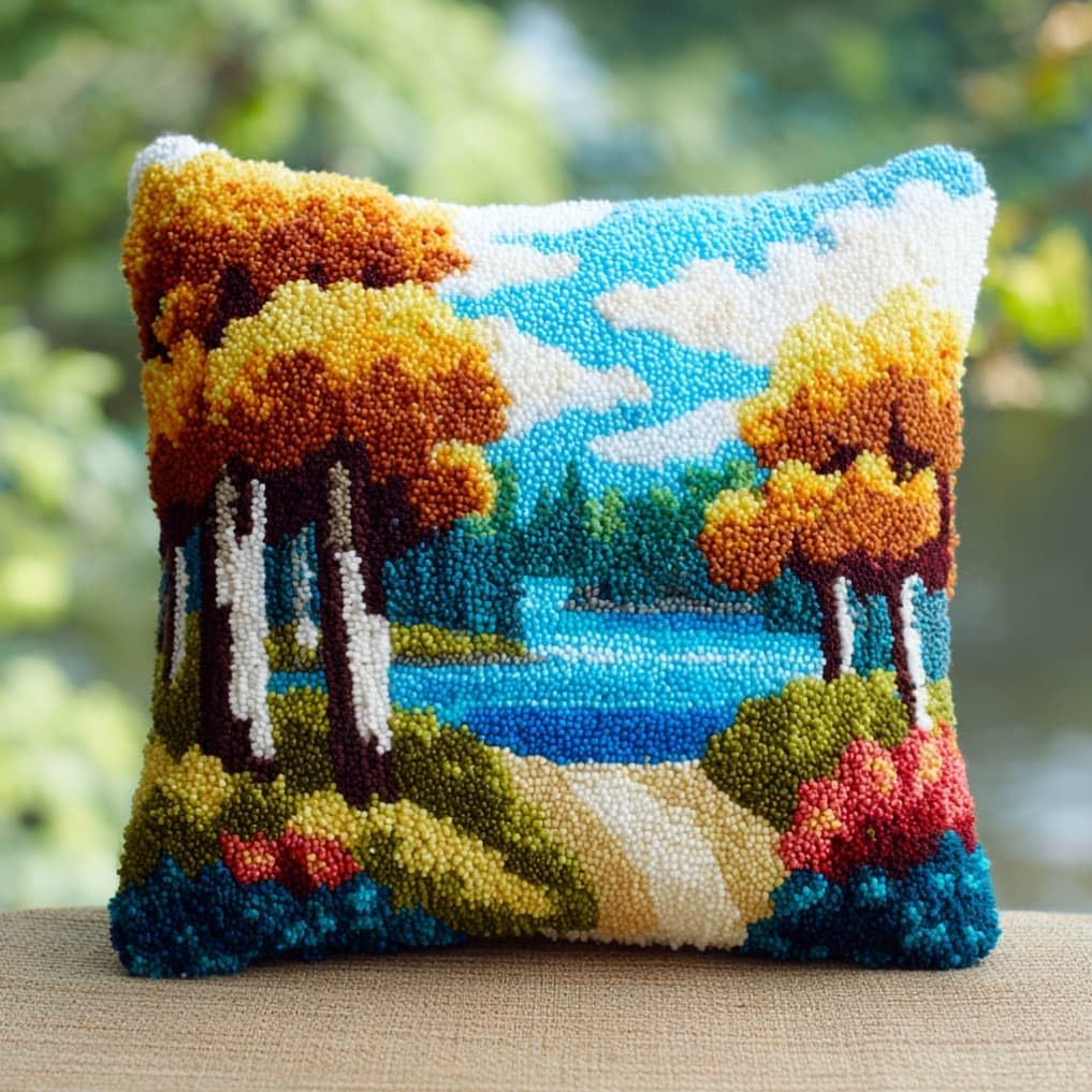 kitphoenix Latch Hook Kit Pillow Case Lake Forest 43Cmx43Cm