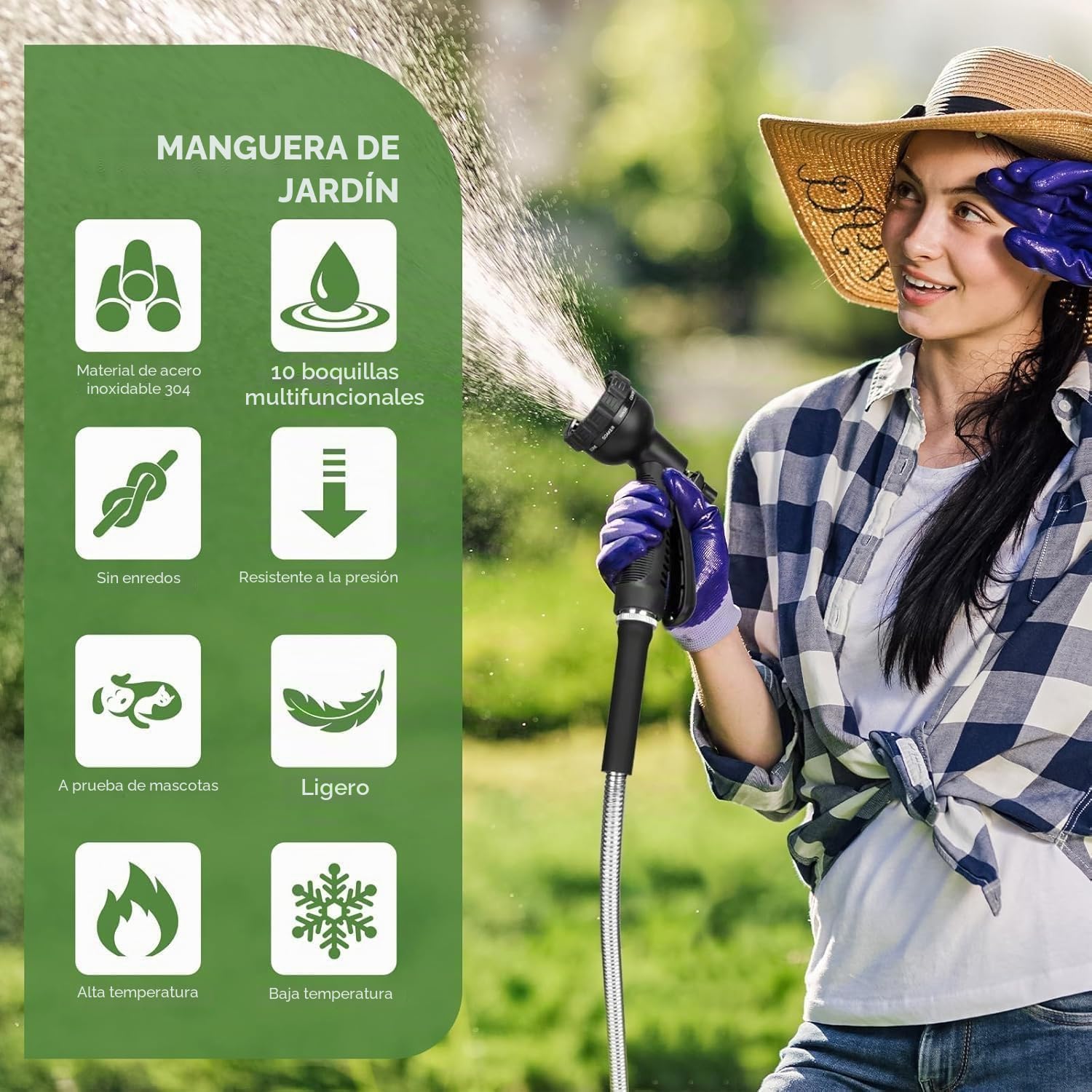 YXT&BEYOND Manguera de Jardín Extensible 30 m, Manguera Resistente con Acero Inoxidable, Pistola de Pulverización Incluida, Tubo de Agua Mágico Retráctil Flexible para Jardinería y Riego
