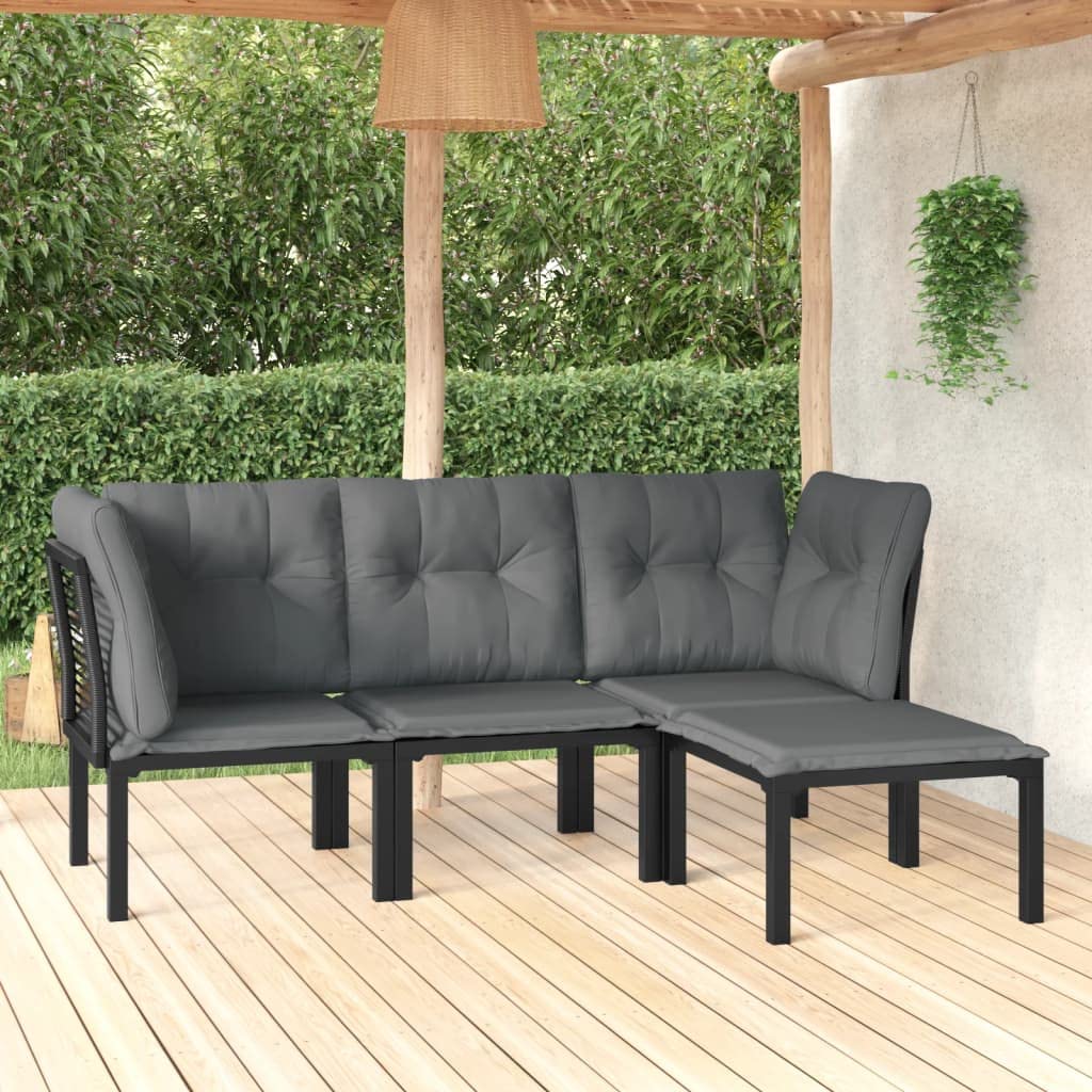 KCCKOM Garden Furniture Set 4 Piece Patio Lounge Set Black and Gray Poly Rattan