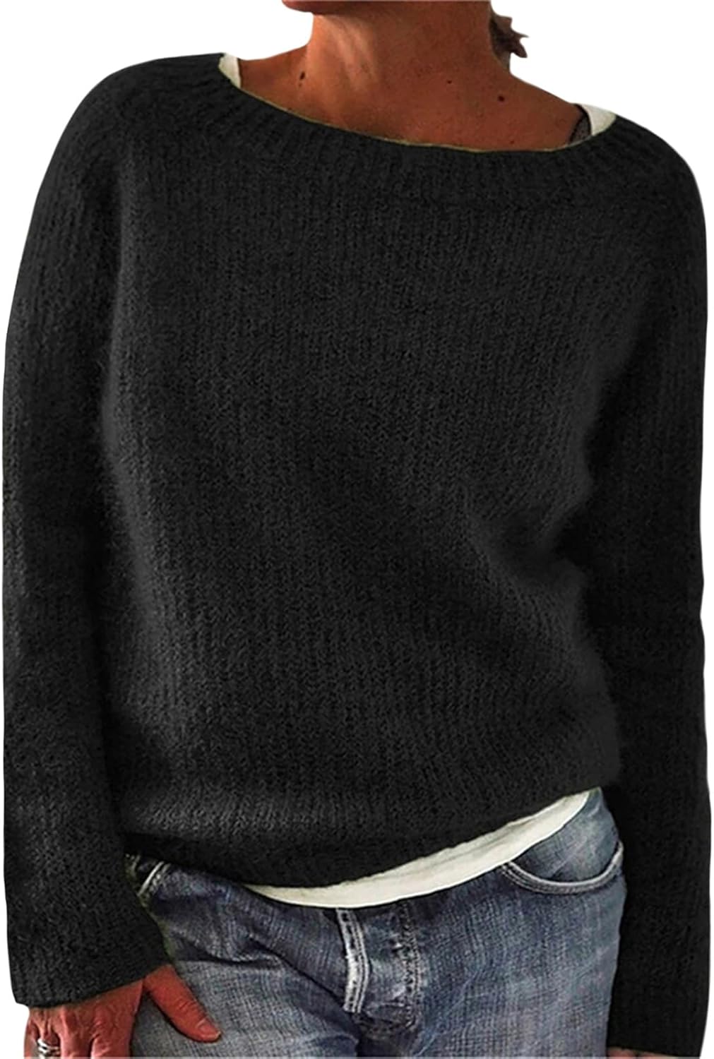 Womens Oversized Sweaters Crewneck Long Sleeve Chunky Knit Solid Vintage Comfortable Pullover Office Chic Sweater 2025