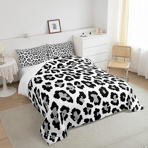 Miniatura 4 de Feelyou Juego de edredón de leopardo negro y gris, juego de ropa de cama con estampado de guepardo para niños, niñas, adolescentes, decoración de