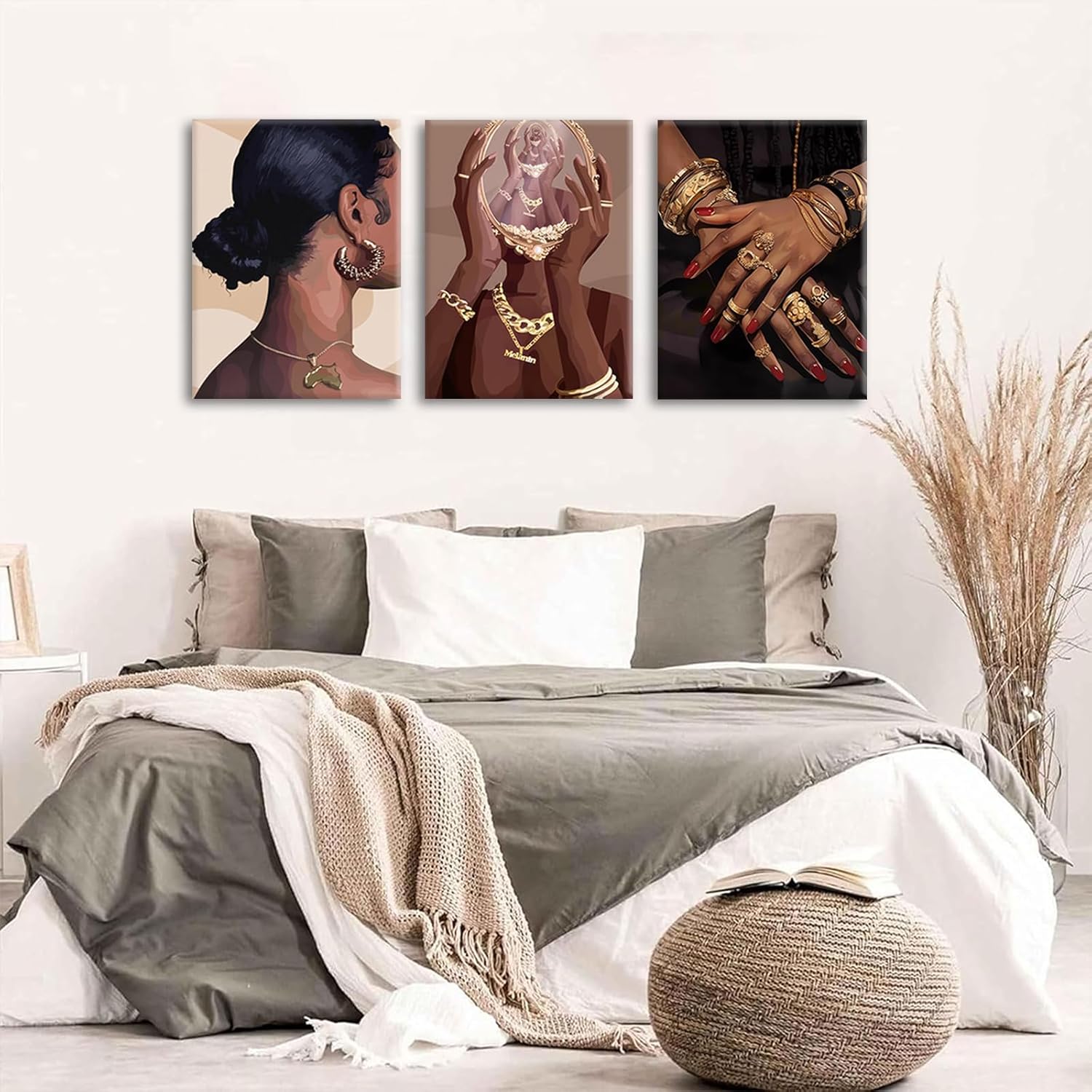 Dytila Black Woman Wall Art Set of 3, Black Girl Pictures Wall Decor, African American Canvas Prints, Black People Paintings, Smart Artwork for Home Living Room Bedroom 12x16 Inch