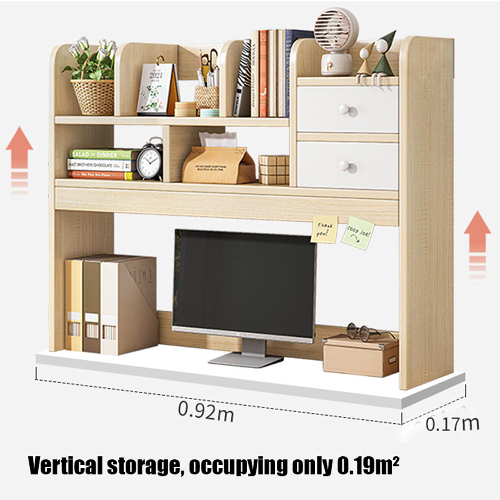 Schreibtischregal aus Holz mit Schubladen, multifunktionaler Aufbewahrungsschrank fürs Homeoffice, 62 x 17 x 30 cm – stilvolles Regal für die Arbeitsplatte, ideal für Studentenwohnheim und C