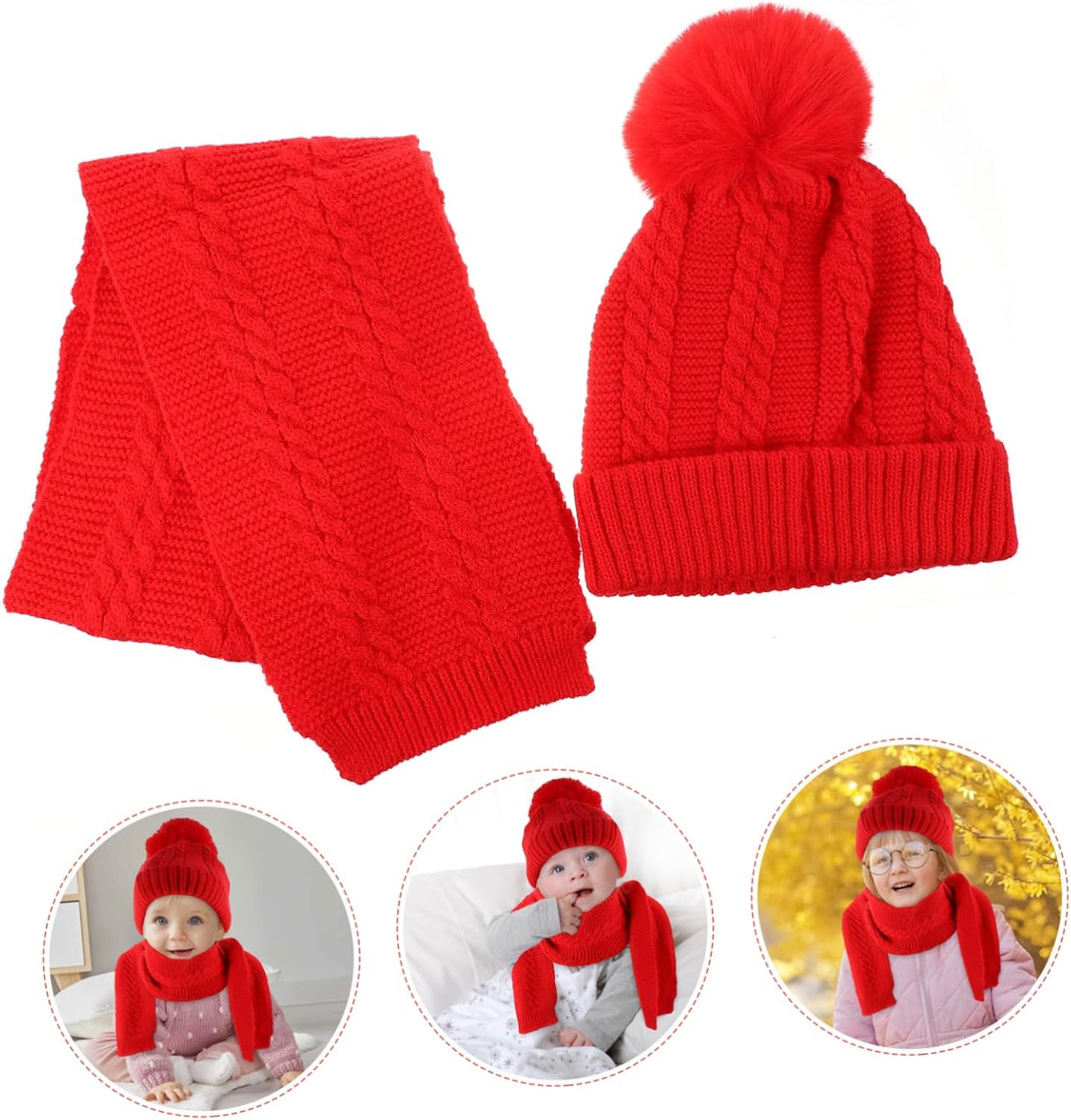 VANZACK Hat Scarf Knit Pom Hat Winter Neckerchief Neck Warmer Beanie Winter Hat Fluffy Warm Neckerchief Thick