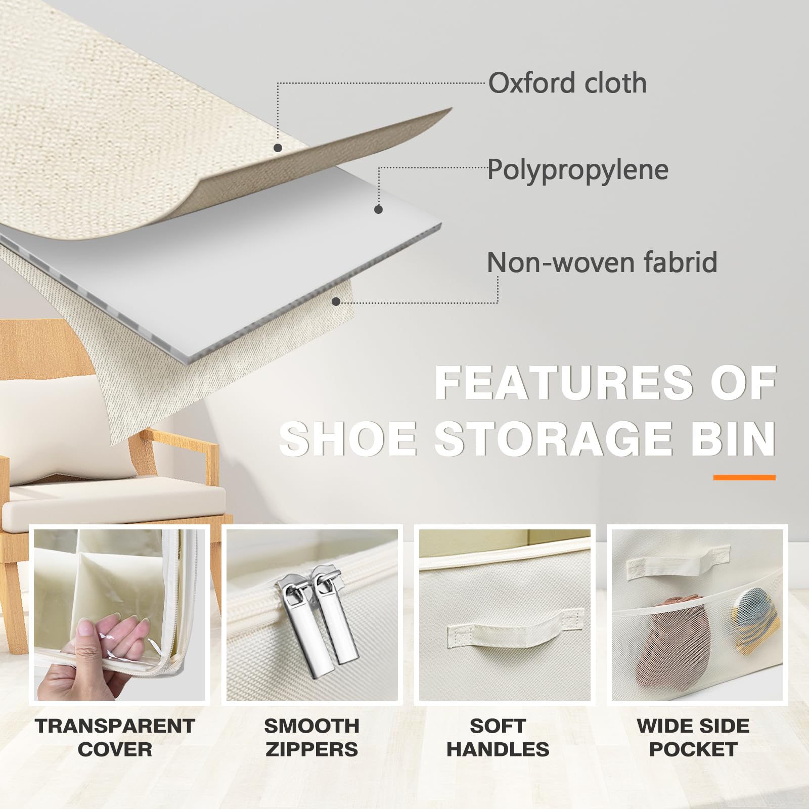 Schuh-Organizer für Schrank, große Schuhbox mit transparenter Abdeckung, faltbare Schuhaufbewahrungsbehälter, Körbe, Boxen, Behälter, 2 Stück