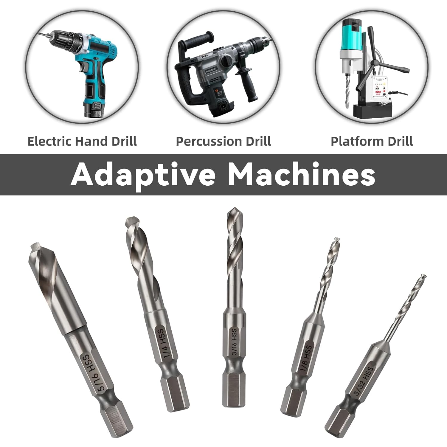 5Pcs Stubby Twist Drill Bits Set, HSS M2 Short Cobalt Bit, Qucik-Change 5/16, 1/4, 3/16, 1/4, 5/16 Drill Bit Set with 1/4" Hex-Shank for Metal, Steel, Right-Angle Drill Attachment, Impart Driver