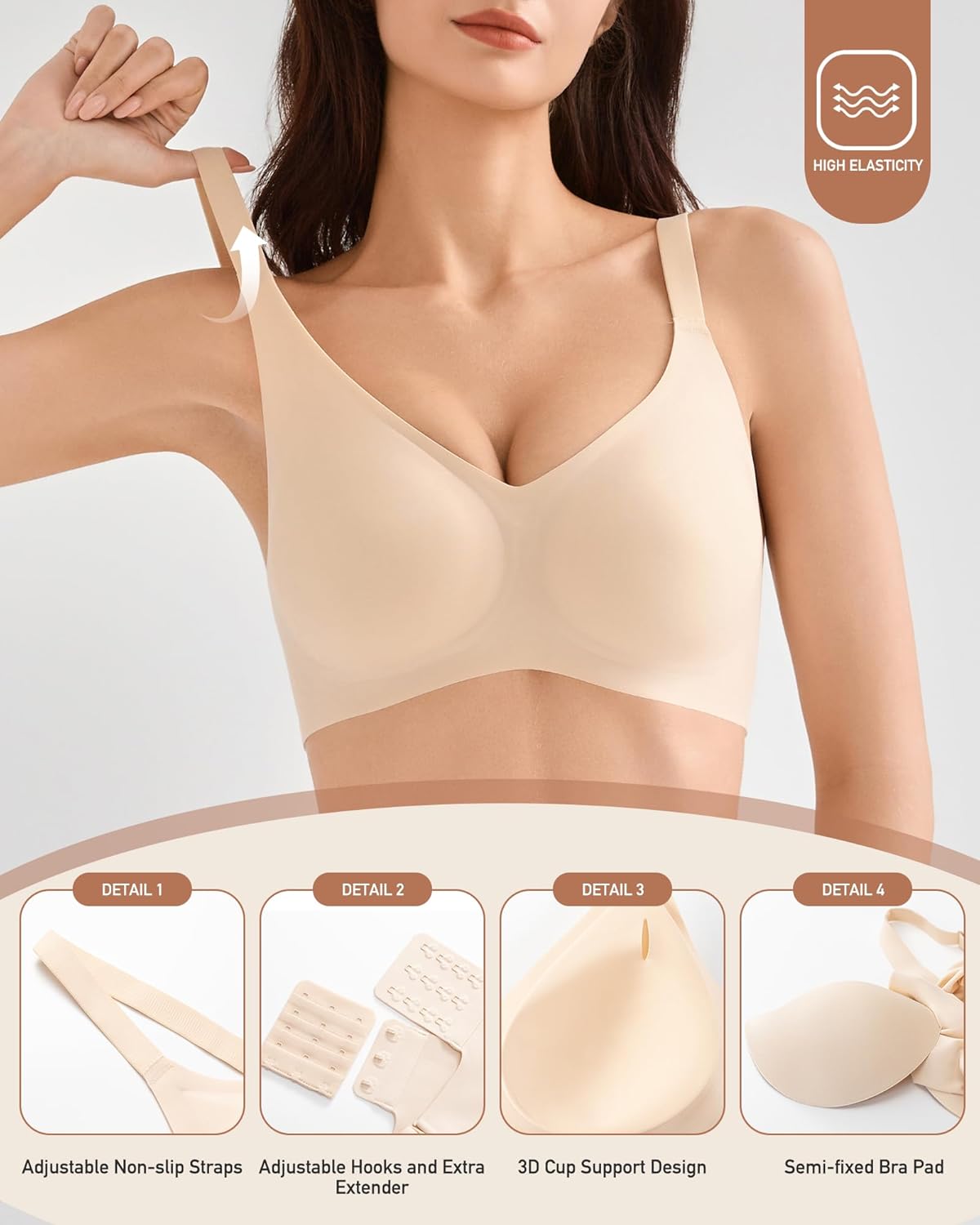 Women's Comfy Wireless Bras, Versatile Everyday Bralette Seamless T-Shirt Bra Full Coverage Sports Bra No Underwire
