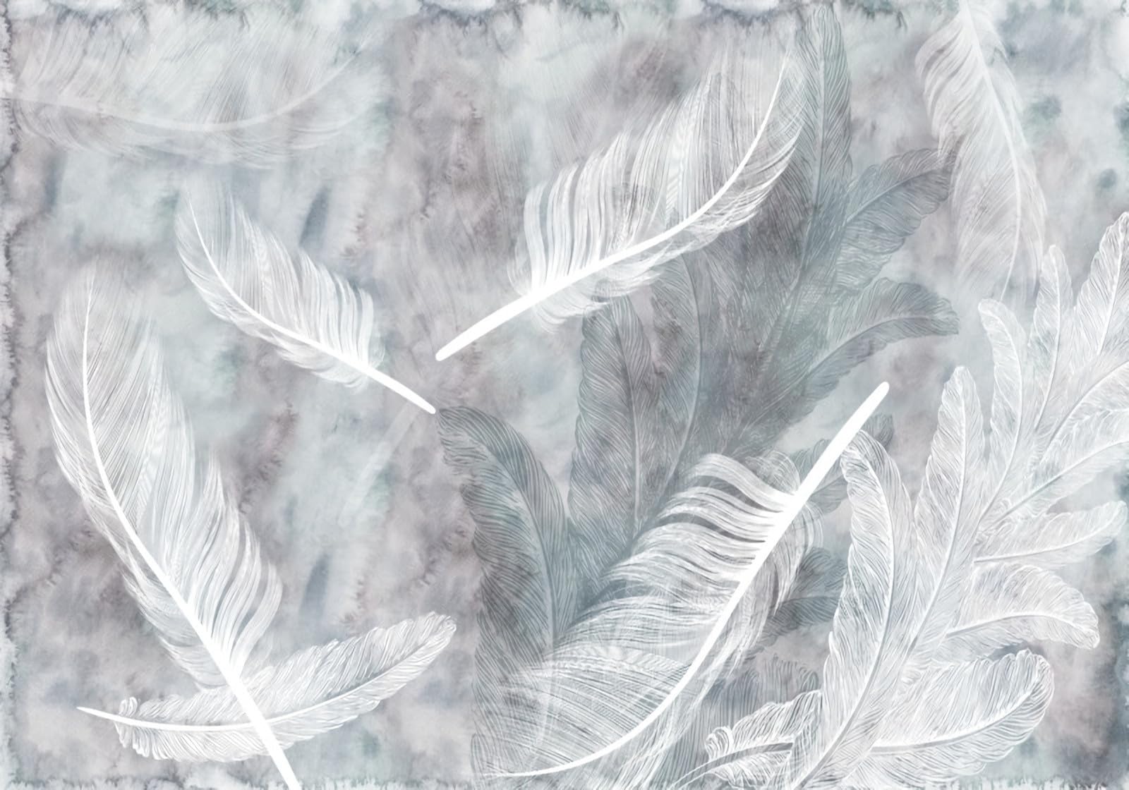 Papier peint 3D effet peint main au design plume moderne