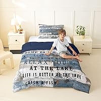 Vista 43 de Lake Life - Juego de edredón de tamaño King, juego de ropa de cama con remo de lago rústico, decoración de casa de lago, regalos para niños, vallas