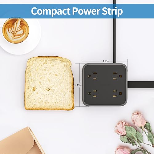 Miniatura 9 de NTONPOWER Regleta de alimentación de enchufe plano, cable de extensión de 5 pies con múltiples tomas, 8 tomas de corriente amplias con 3 USB (1 USB