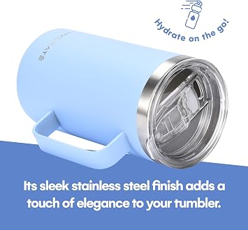 HYDRATE Handle Cup 24oz Pastel Light Blue Coffee Cup, Stainless Steel Reusable Travel Cup, BPA Free and Toxin Free Vacuum Insulated Camping Thermal Powder Coated Cup with Lid