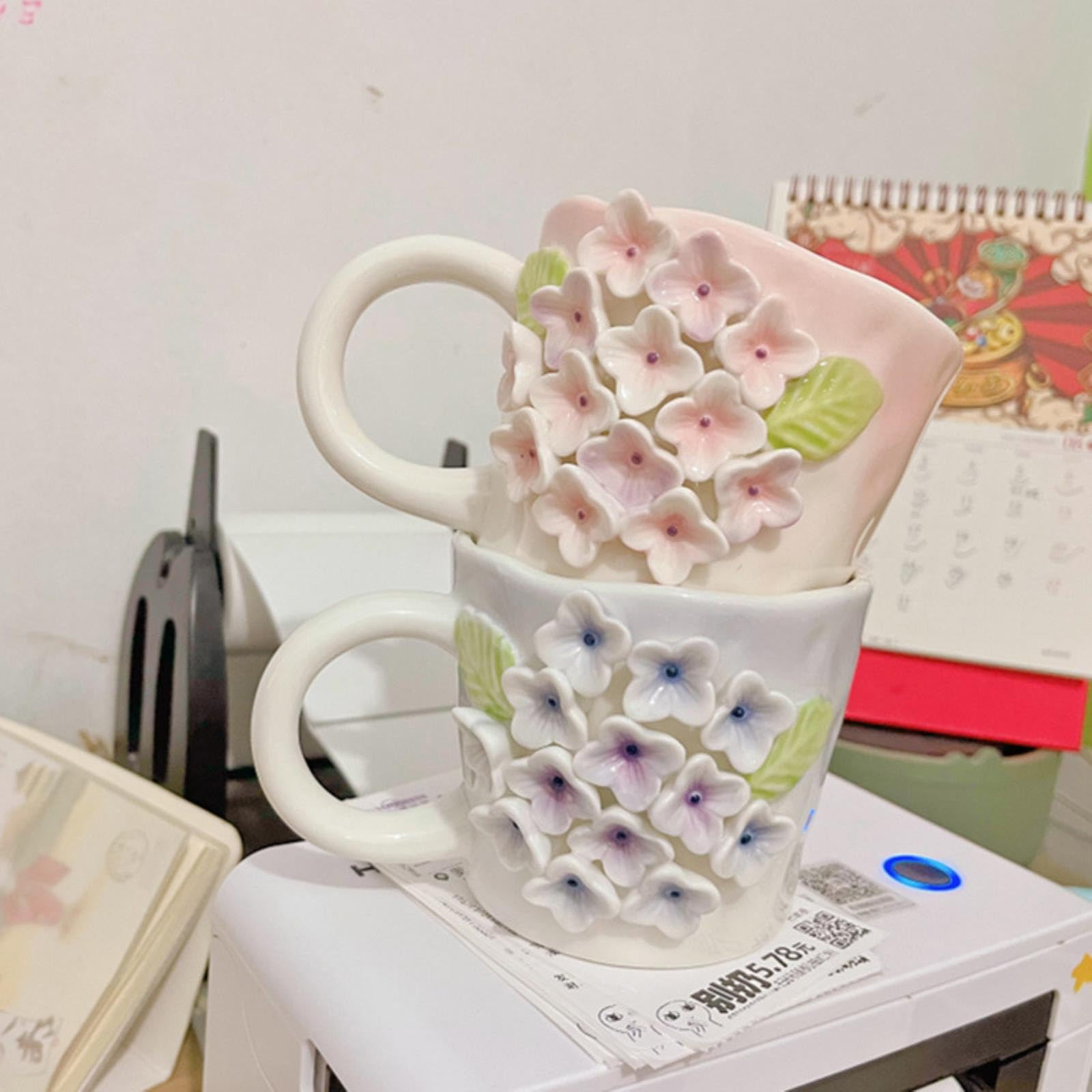 Amazon.com | 350ml/12oz Creative Relief Flower Ceramic Mug Simple Three  Dimensional Flower Mug-Linglan Flower Cup: Coffee Cups & Mugs
