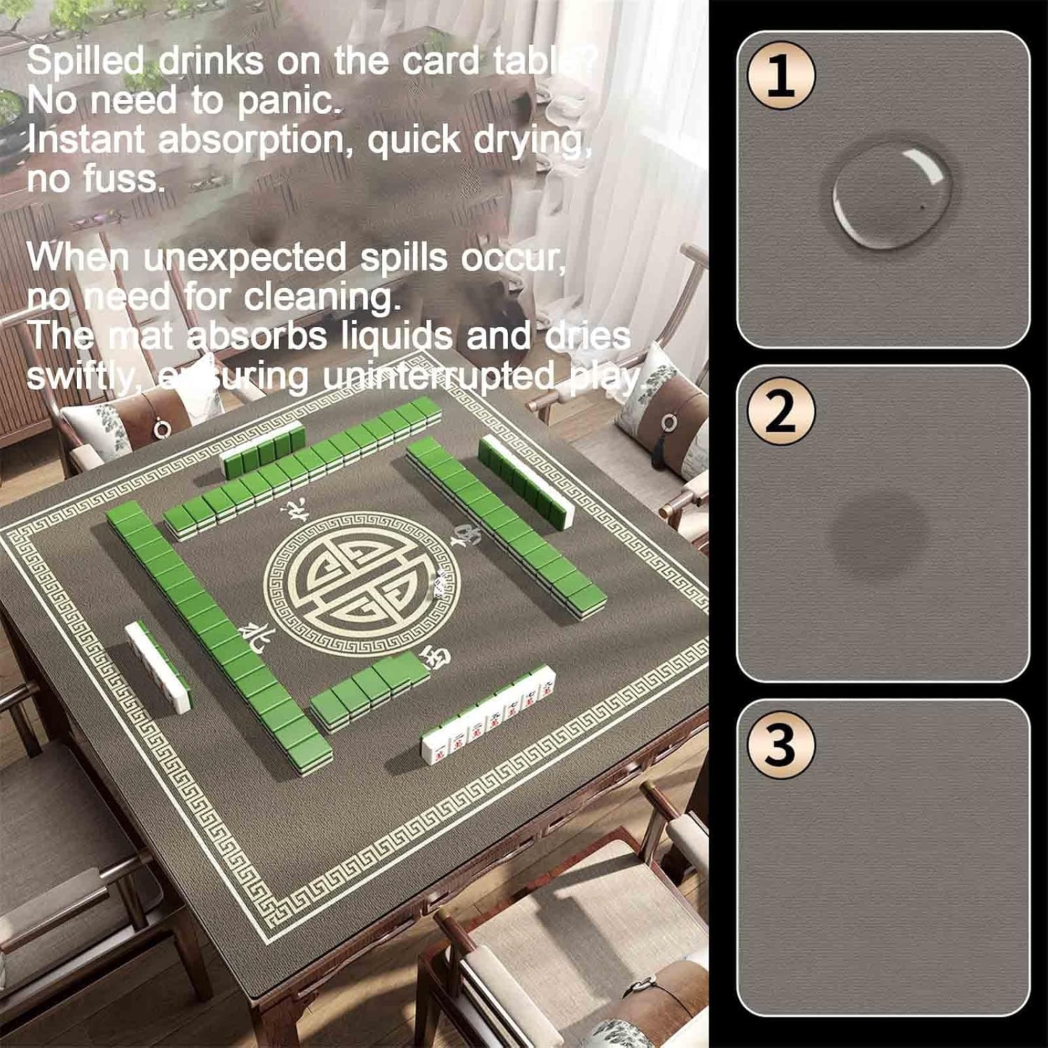 Tea Rooms Game Mat for Table Rubber Non-Slip Mahjong Mat Quick-Drying Decorative for Poker Dominoes Silent Portable