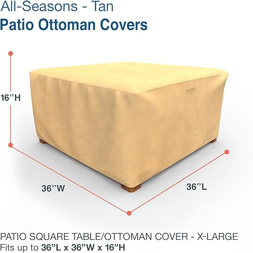 Miniatura 2 de Budge P4A02SF1 - Funda cuadrada para mesa de patio o otomana para todas las estaciones, ligera, resistente a los rayos UV, extragrande, 16 pulgadas