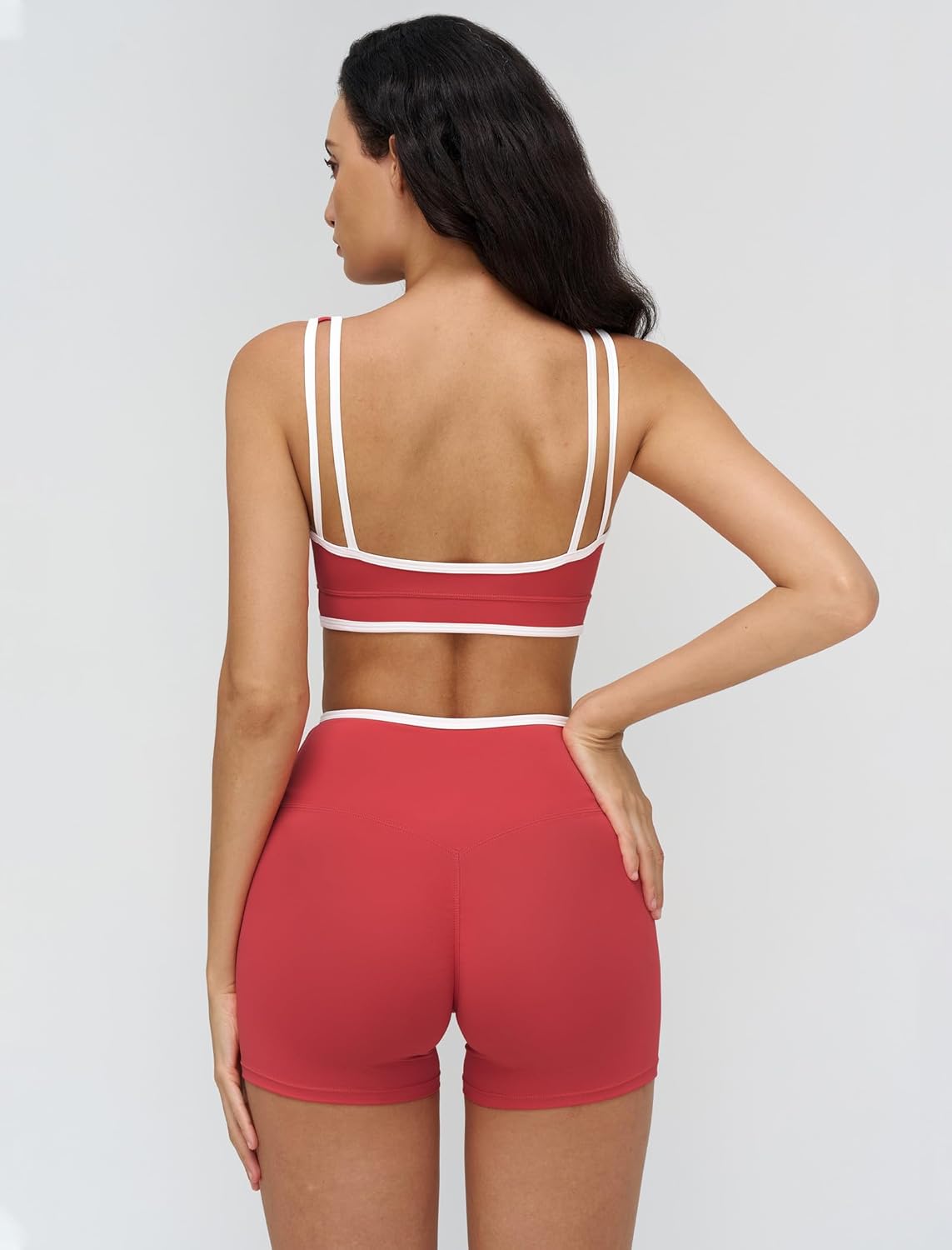 QBGJTD Women Two Piece Workout Sets Color Block Sports Bra and High Waist Shorts Gym Yoga Athletic Outfits