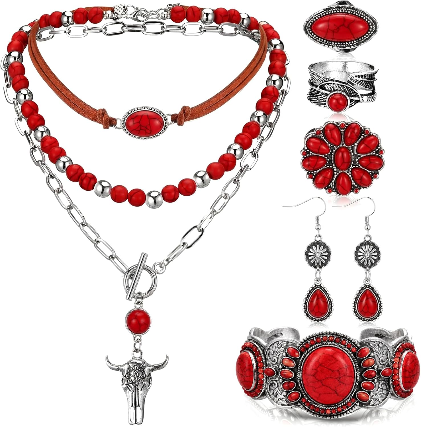 Ecally Western Turquoise Jewelry Set for Women