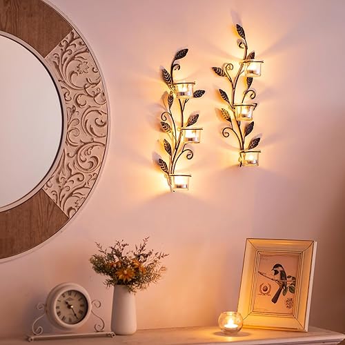 Miniatura 2 de Sziqiqi Candelabro de pared  Candelabro de pared de té negro, aplique de pared vintage, juego de 2 apliques de pared para sala de estar, candelabros