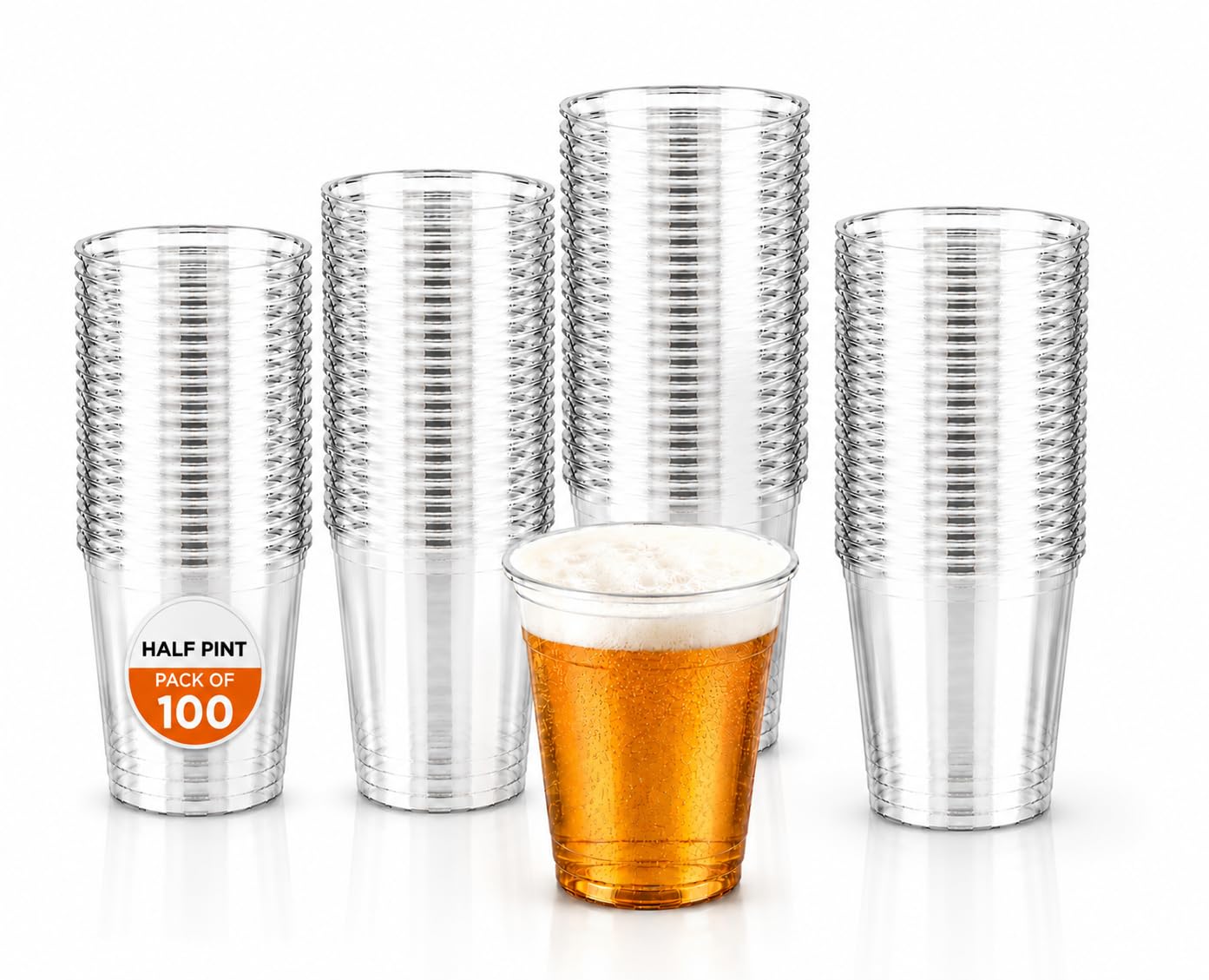 BH | Clear Plastic Reusable Half Pint Cups | 300ml | Pack of 100