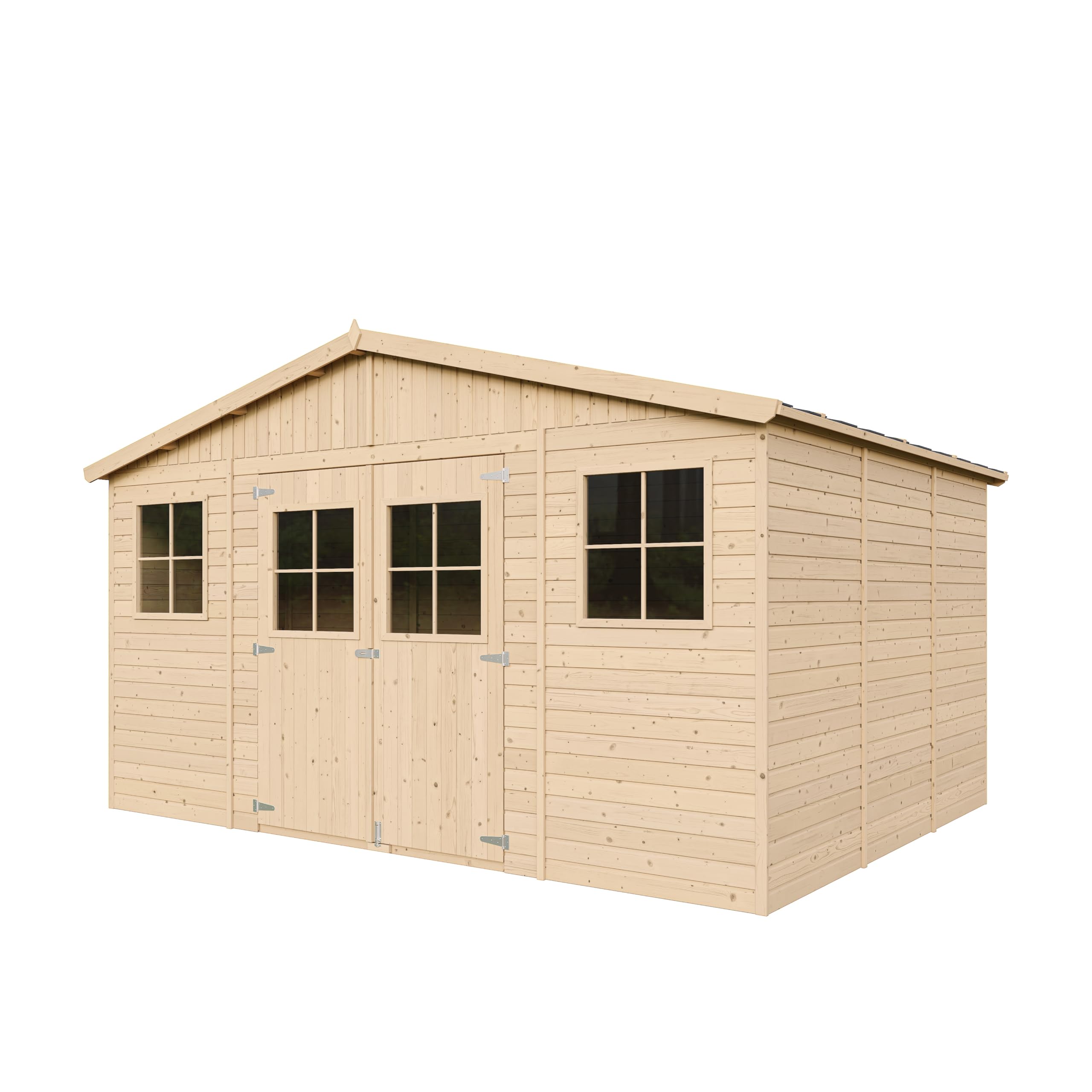Casa da giardino in legno naturale A246x418x320 cm/12 m²- Magazzino esterno con finestre - Capanno da giardino - Bici, Deposito attrezzi e rimessa TIMBELA M331