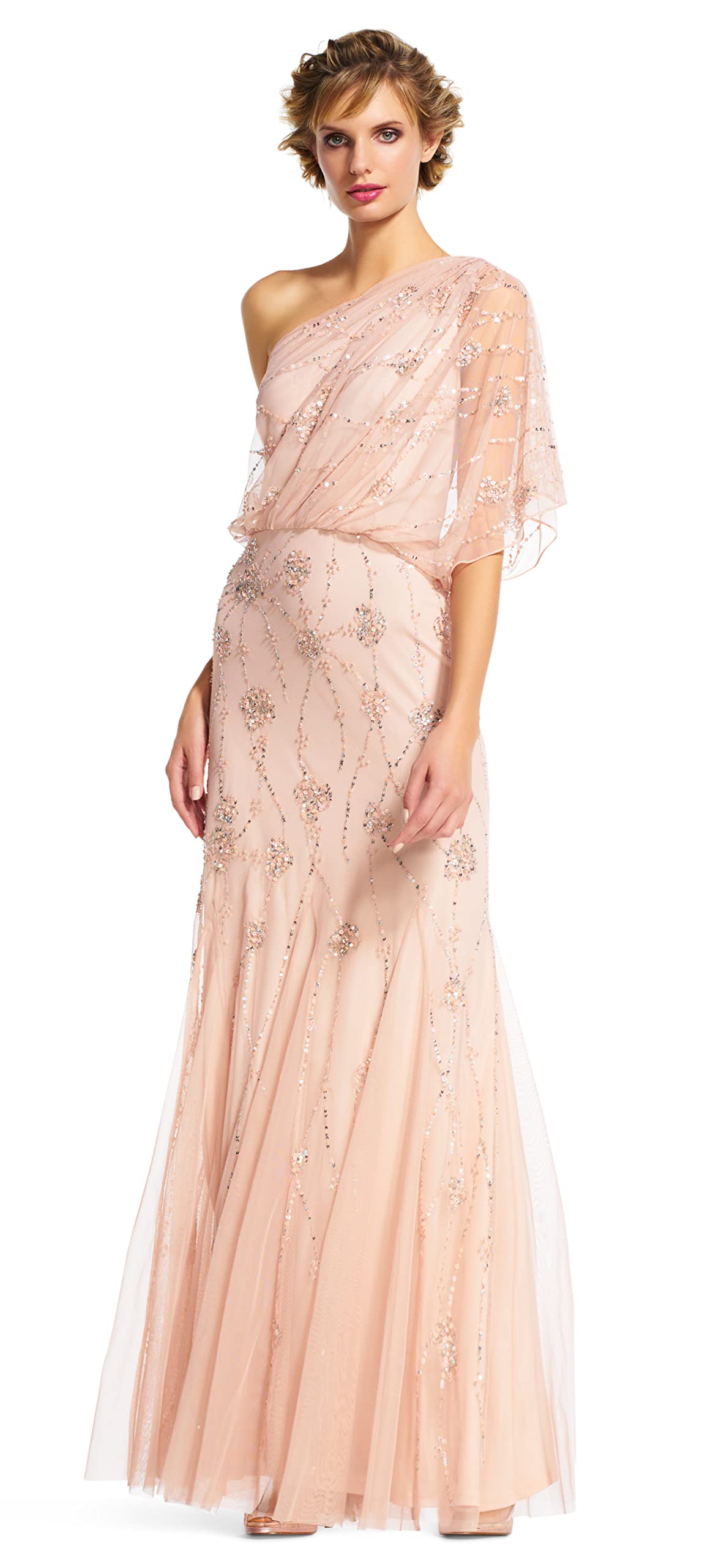 Adrianna Papell Womens One Shoulder Beaded Dress