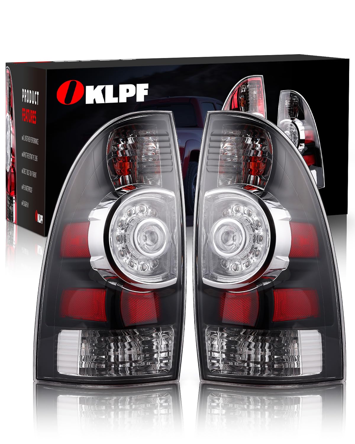 Photo 1 of OKLPF LED Tail Light Compatible With 2005 2006 2007 2008 2009 2010 2011 2012 2013 2014 2015 Toyota Tacoma Pickup,Replace Rear Brake Smoked Taillight Assembly with Bulb and Harness,Black Housing