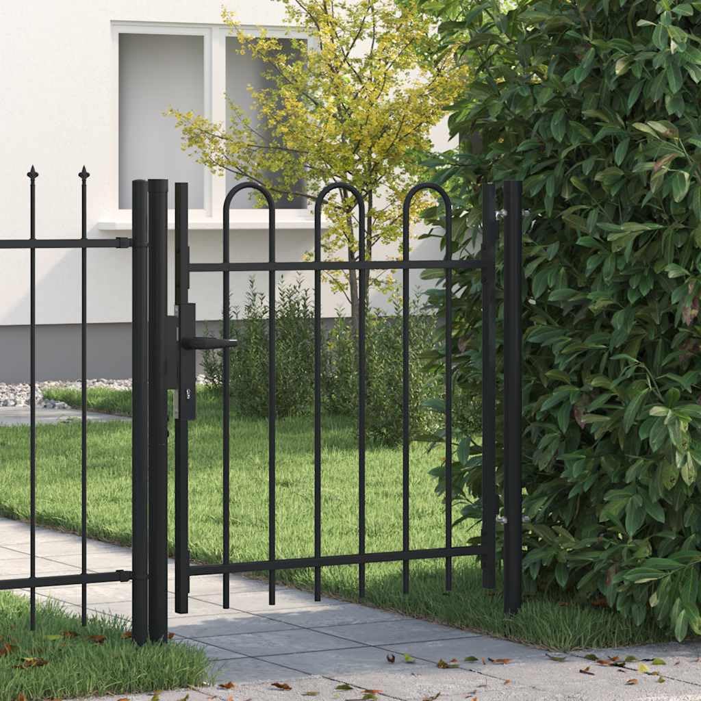 vidaXL Cancela de Valla BOXTEL Doble Puerta de Jardín Entrada de Vallado Exterior con Forma de Arco de Acero Negro 1x1 m