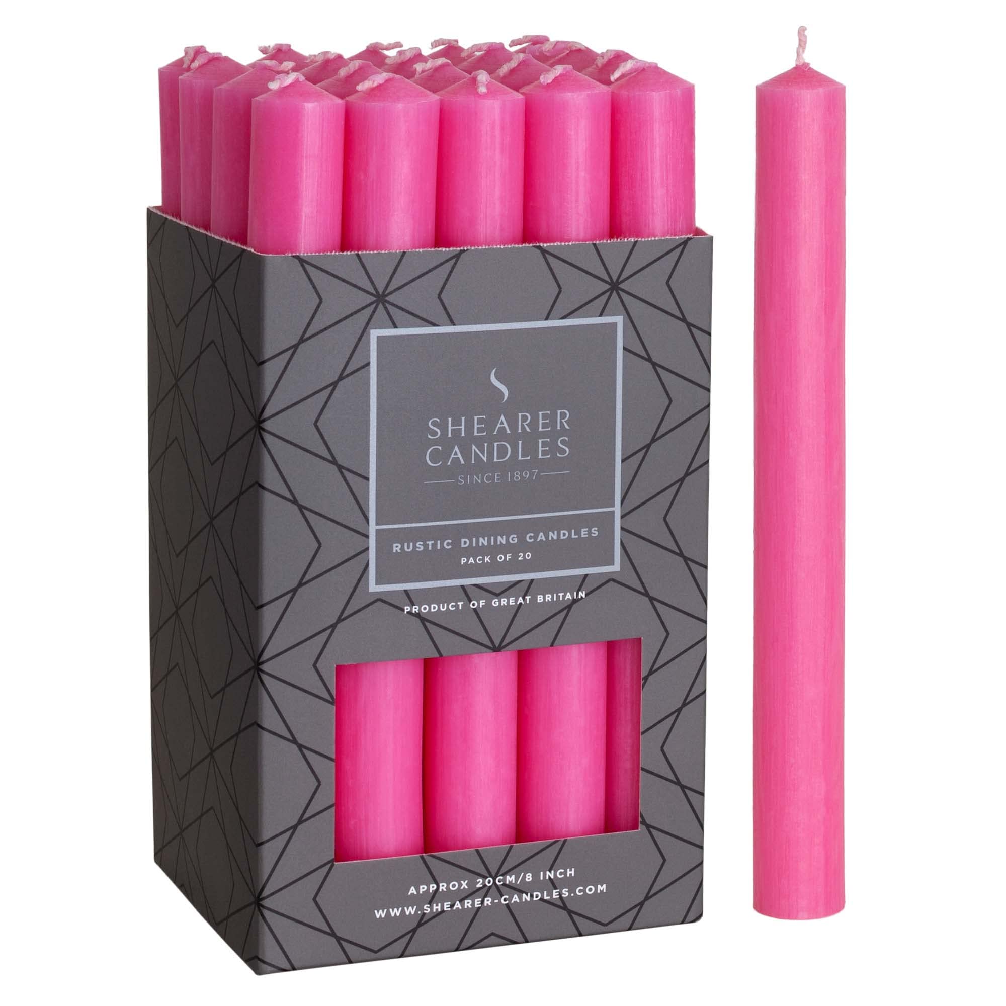 Shearer Pink Candles - Dinner Candles - 8 Inch - Unscented Dripless Dinner Candles - 8 Hour Burn Time - 20 Pack