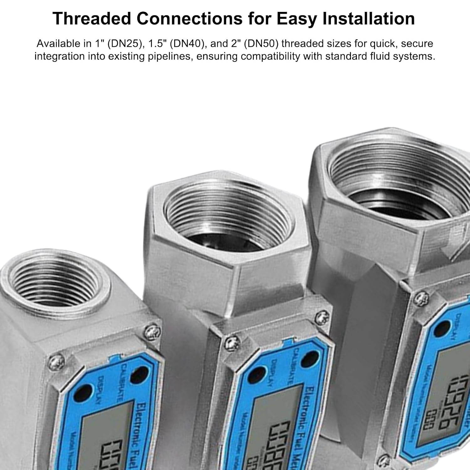 All Stainless Steel Inline Digital Turbine Flowmeter, 120°C High Temp Resistant, ±0.5% Accuracy, Instantaneous Flow, for Water Diesel Flow Monitoring (1 inch (Low Flow))
