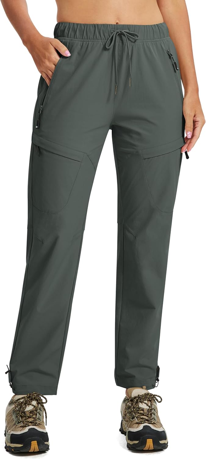 MoFiz Womens Cargo Hiking Pants Water Resistant Lightweight Quick Dry Travel Outdoor Work Trip Pants with Zipper Pockets