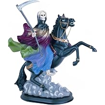 ICE ARMOR 12" H RainbowSanta Muerte Riding Black Horse Statue Our Lady of The Holy Death Figurine Religious Decoration