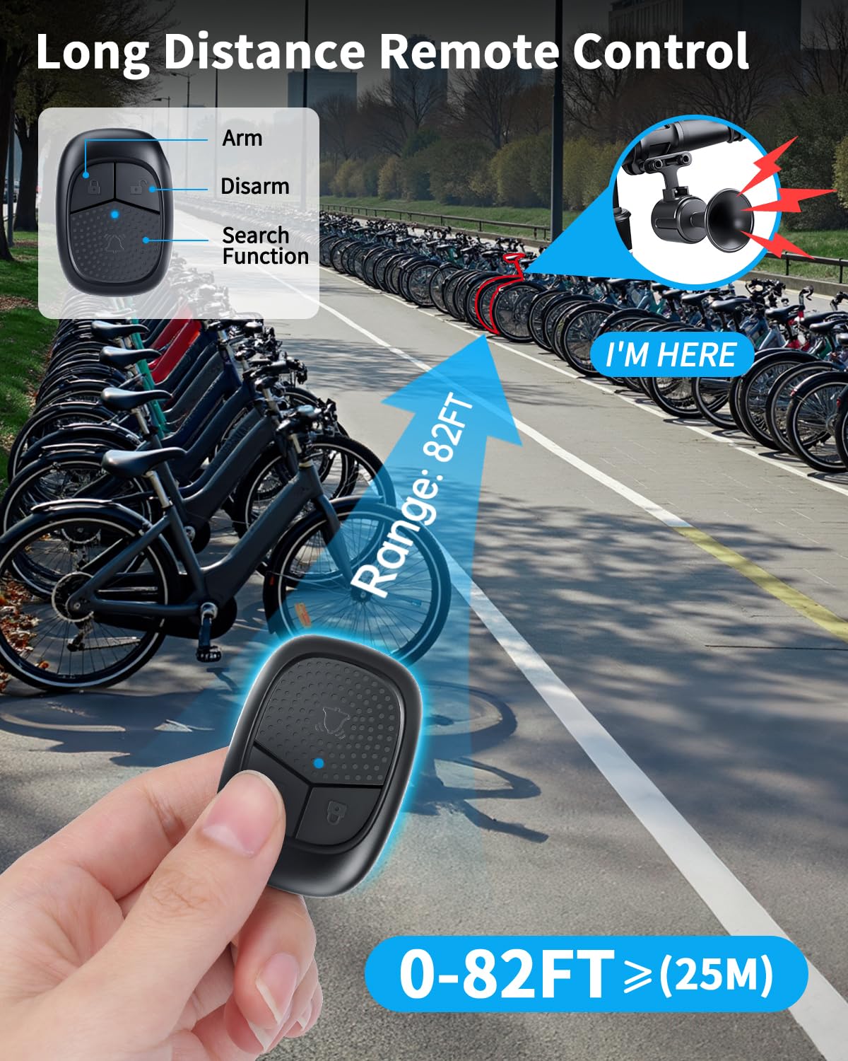 Clacson per bicicletta da 120 dB, con antifurto, clacson elettrico con telecomando wireless USB-C ricaricabile e montaggio a sospensione, campanello per bici per adulti e bambini, scooter
