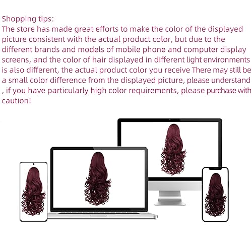Miniatura 8 de SYXLCYGG Extensión de cola de caballo burdeos con clip de garra, cola de caballo sintética de 14 pulgadas, rizado, 4.3 onzas, piezas de pelo falso
