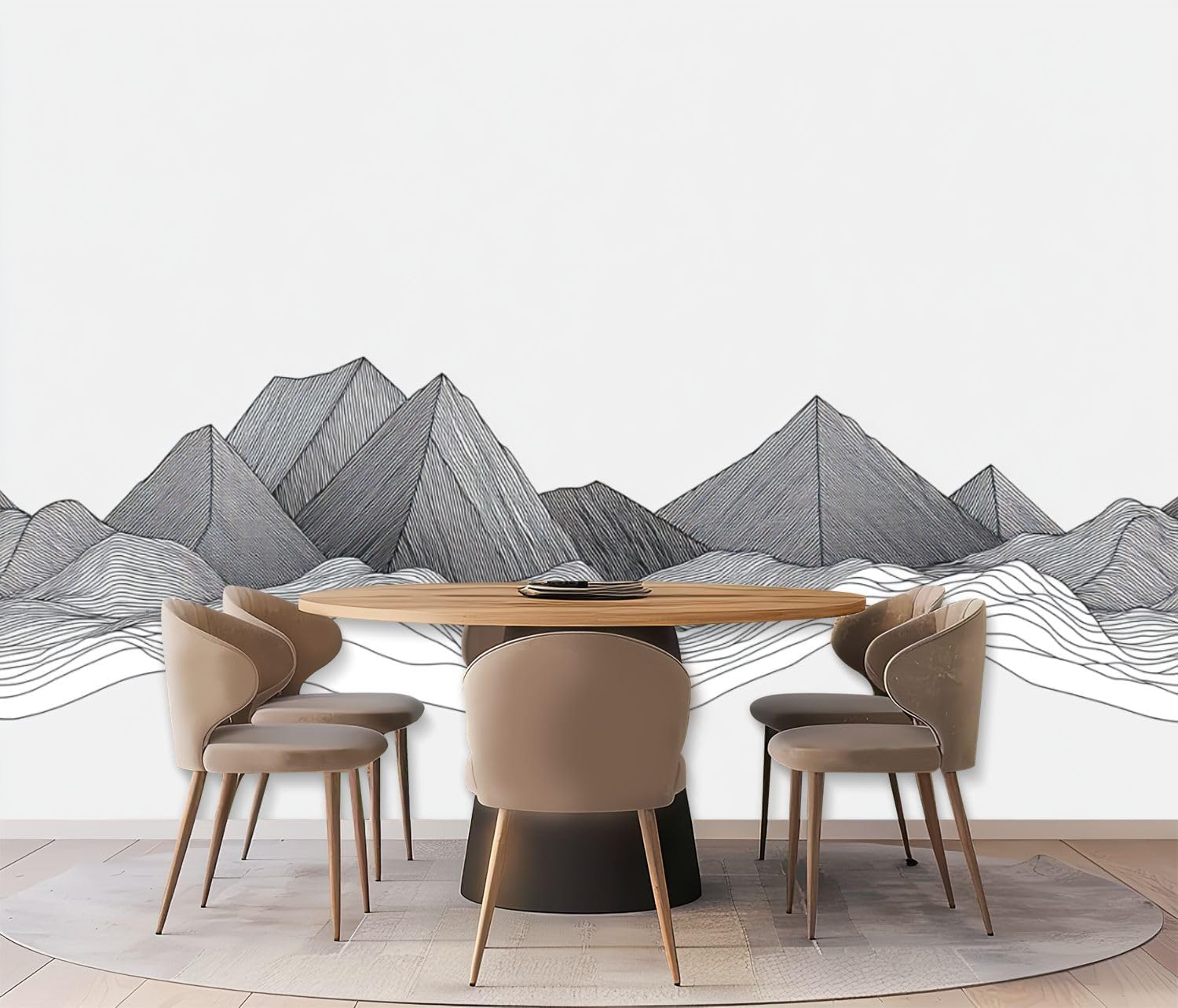 Wall Mural Peel & Stick Black White Mountain line Arts Luxury Landscape Design for Cover Self-Adhesive Wallpaper Removable Wall Decal Wall Sticker Home Decor for Living Room Bedroom 100"x144"