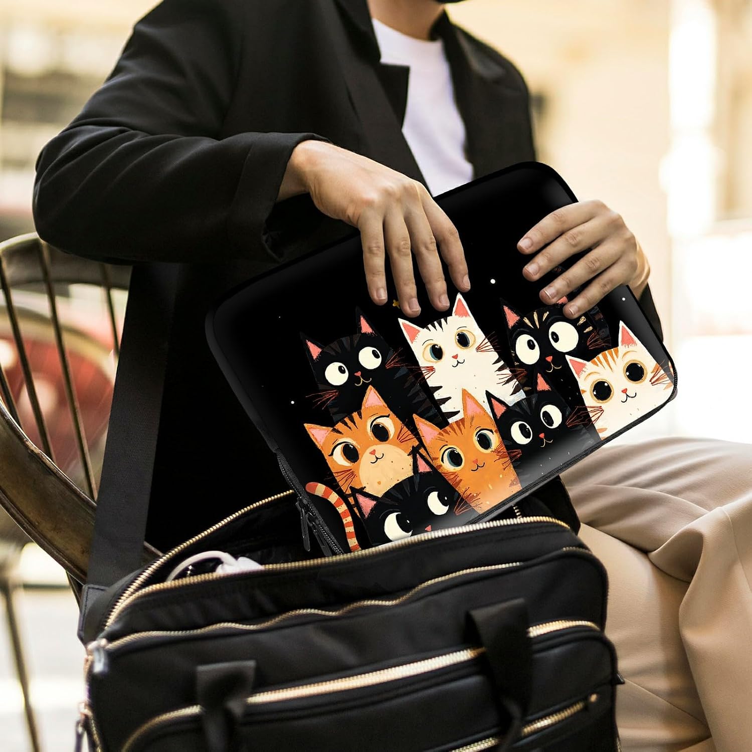Laptop Sleeve with Handle 13 Inch, Waterproof Laptop Case Bag, Funny Cats Pattern Design Computer Sleeve Compatible with MacBook Air, Pro, HP, Dell, Lenovo, ASUS image 2