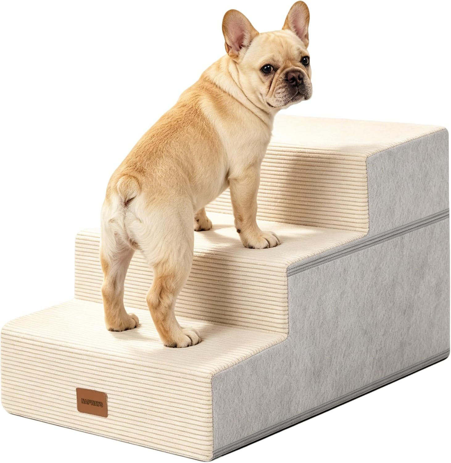 Dog Stairs for Small Dogs, 13.5" H, 3-Step Pet Steps for Couch Sofa and Chair, Non-Slip Balanced Pet Ramp for Medium Cats,Indoor Dog Ladder, Beige