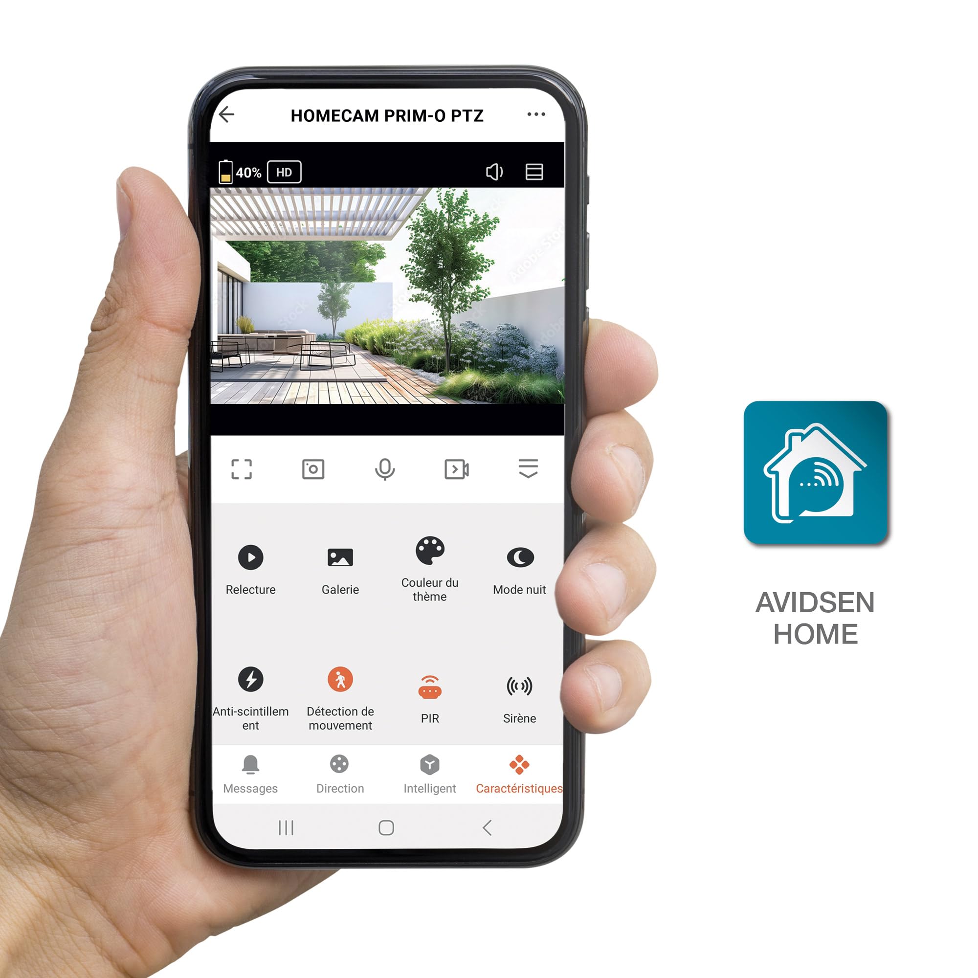 Avidsen HomeCam Prim-O PTZ - Caméra Surveillance Extérieure WiFi Solaire 2.5K - Motorisée 360° - Dual Band 2.4/5GHz - IA Détection de Silhouette & Autotracking - Sirène - sans Fil - IP65